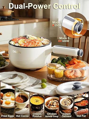 Miniatura 3 de Dezin Olla eléctrica con vaporizador, sartén antiadherente de 2 L, olla eléctrica multifuncional 5 en 1 para carne, arroz frito, avena, sopa,