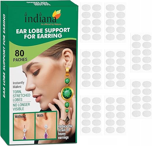 Indiana Girls &amp; Women Invisible Waterproof Fashion Ear Lobe 80 pcs Support for Earrings Self Adhesive Oval Ear Lobe Tape S...