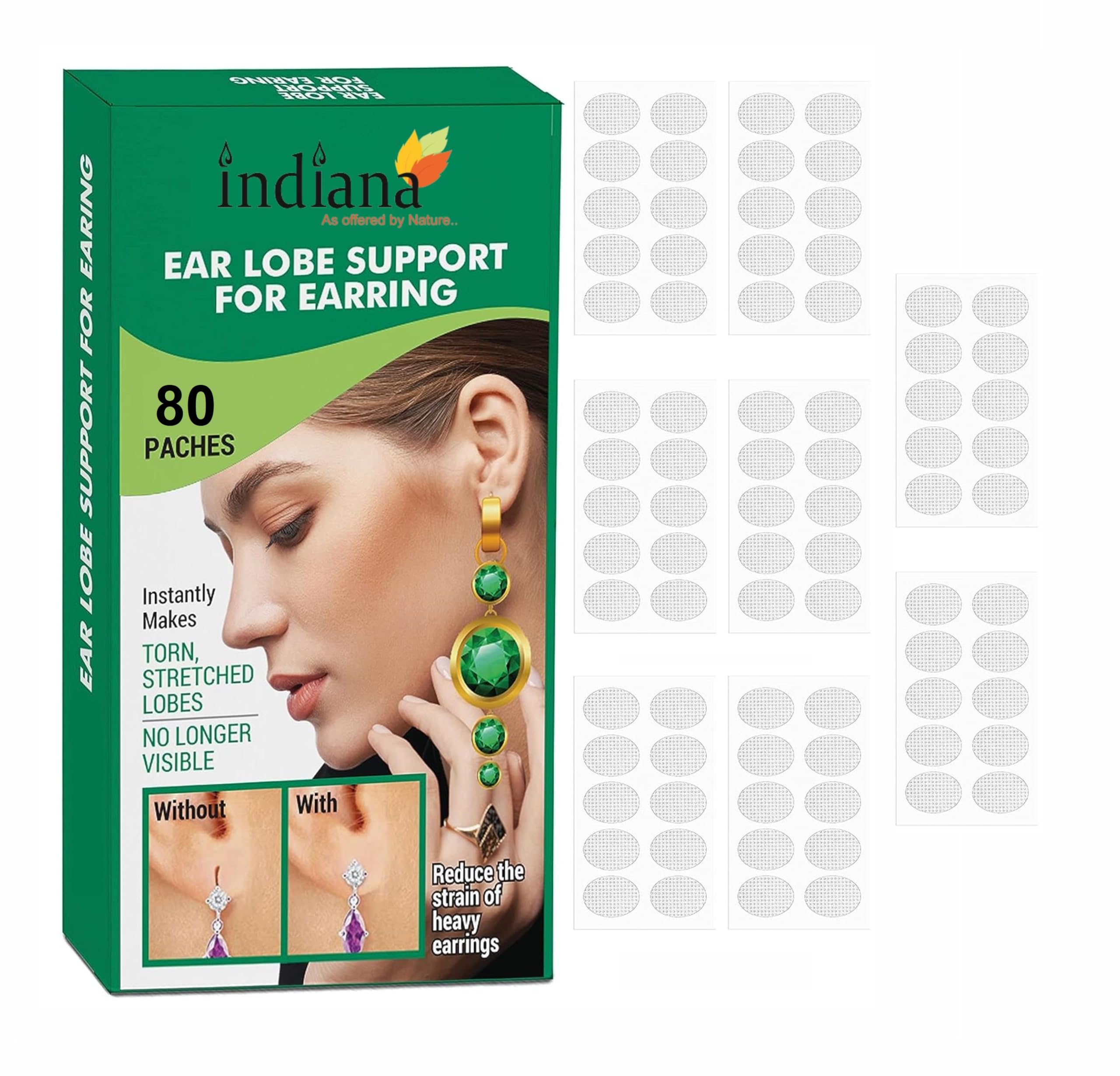 Indiana Girls & Women Invisible Waterproof Fashion Ear Lobe 80 pcs Support for Earrings Self Adhesive Oval Ear Lobe Tape Support for Heavy Earrings Flexible