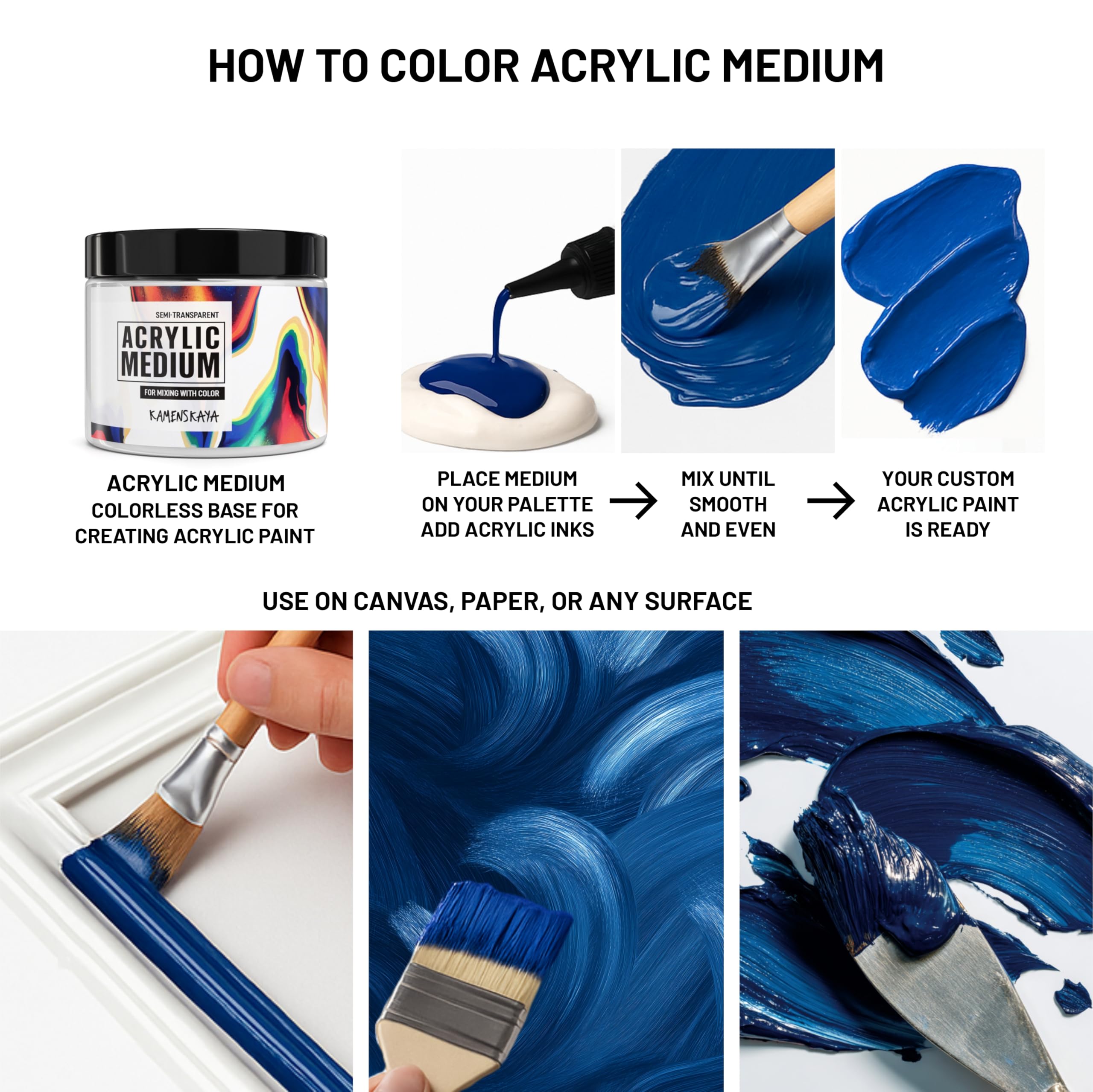 KAMENSKAYA Medium acrilico per pittura – Medium acrilico semitrasparente con finitura satinata – 16,9 fl oz (500 ml)