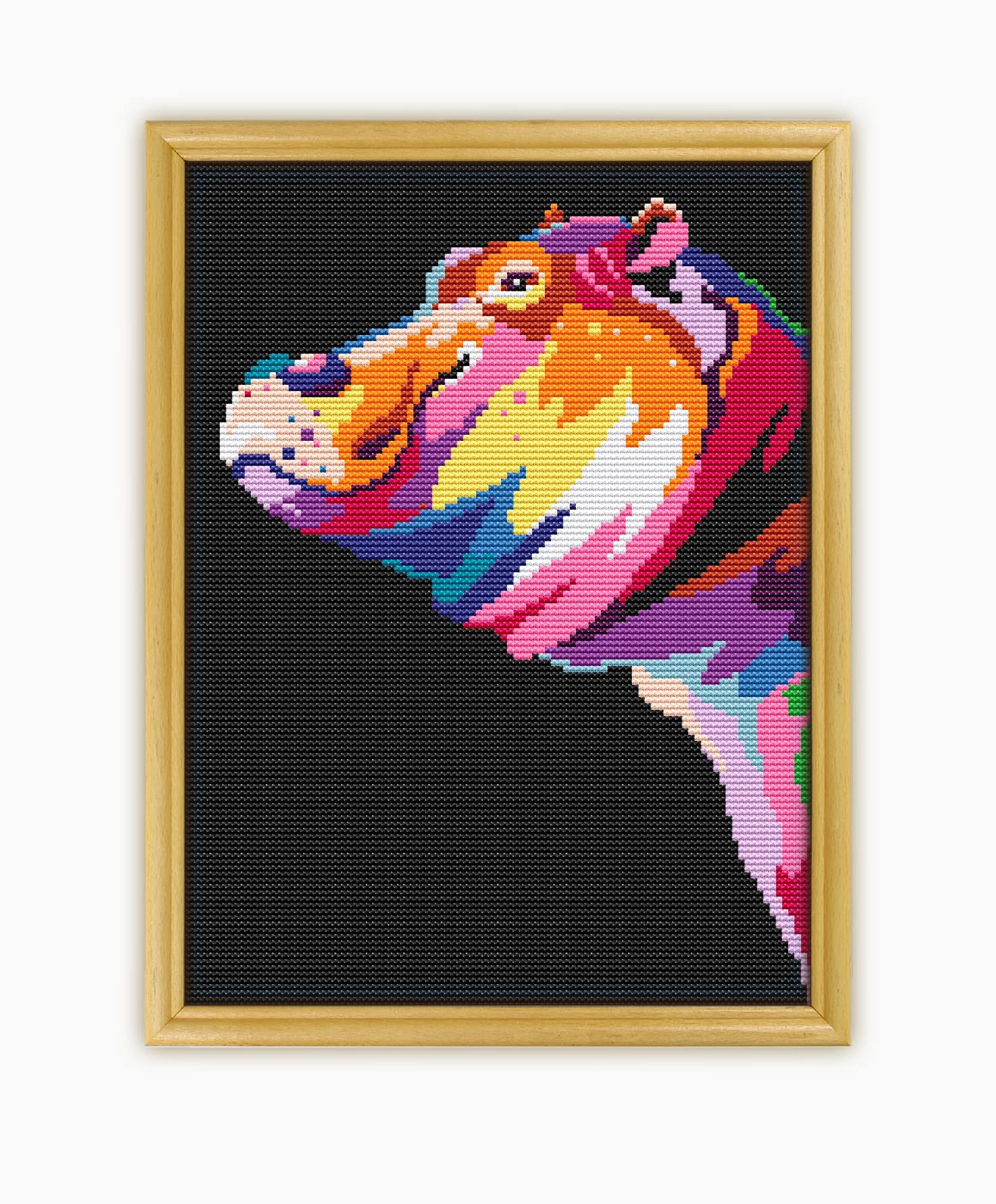 Hippo Abstract Animal CS868 - Counted Cross Stitch KIT#2. Set of Threads, Needles, AIDA Fabric, Needle Threader, Embroidery Clippers and Printed Color Pattern Inside.