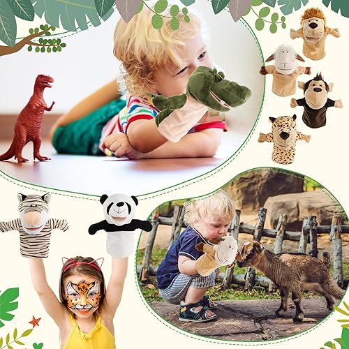 Miniatura 2 de Poen Paquete de 30 títeres de mano de animales de 9.5 pulgadas, juguete de peluche suave con bocas abiertas móviles, marionetas de mano de zoológico