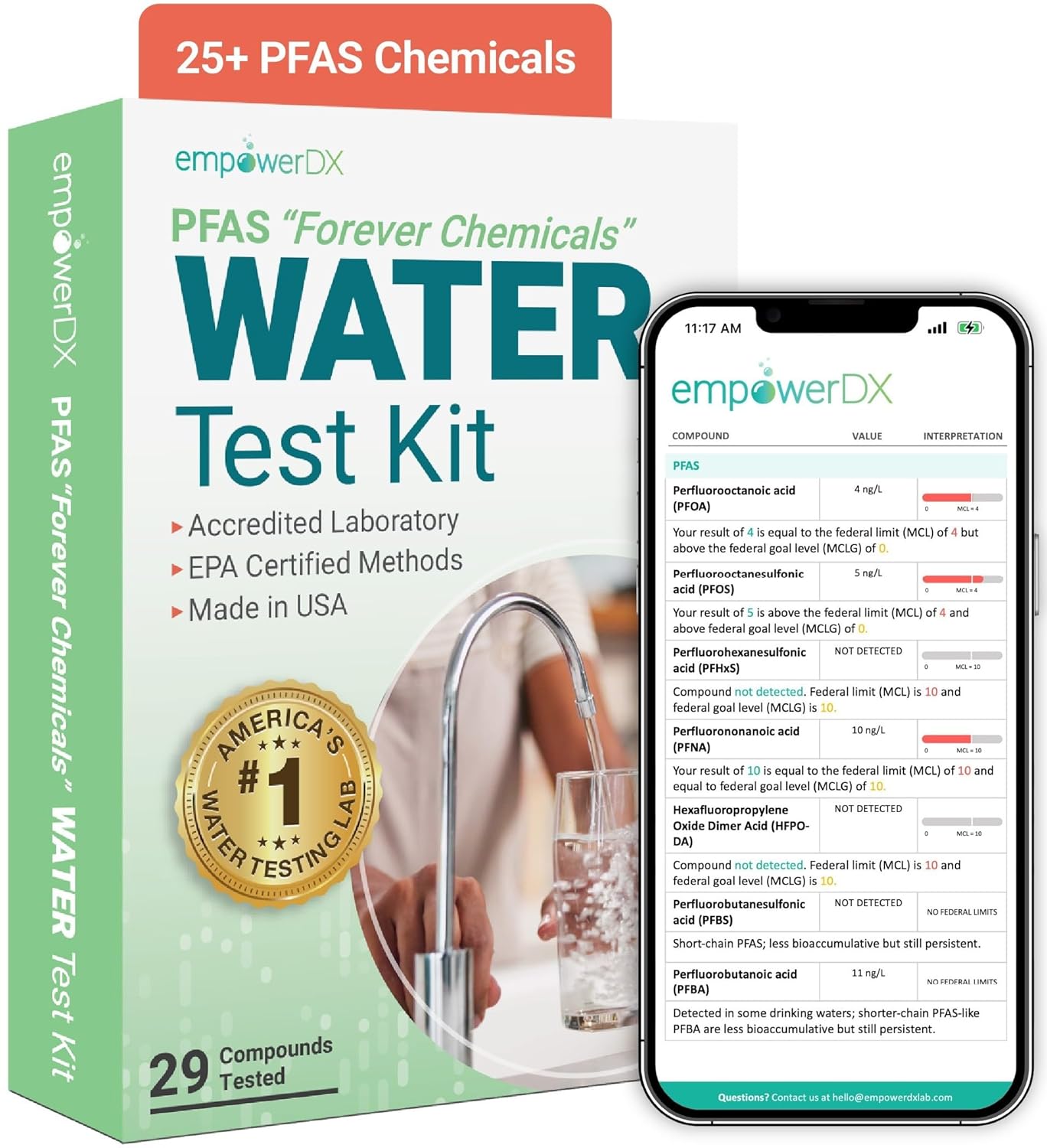 empowerDX PFAS Water Test | All Drinking Water | 25+ Forever Chemicals Tested Like PFOA & PFOS | Easy, At-Home Kit, All Fees Included | EPA & NELAP Certified | Results in 5 Days