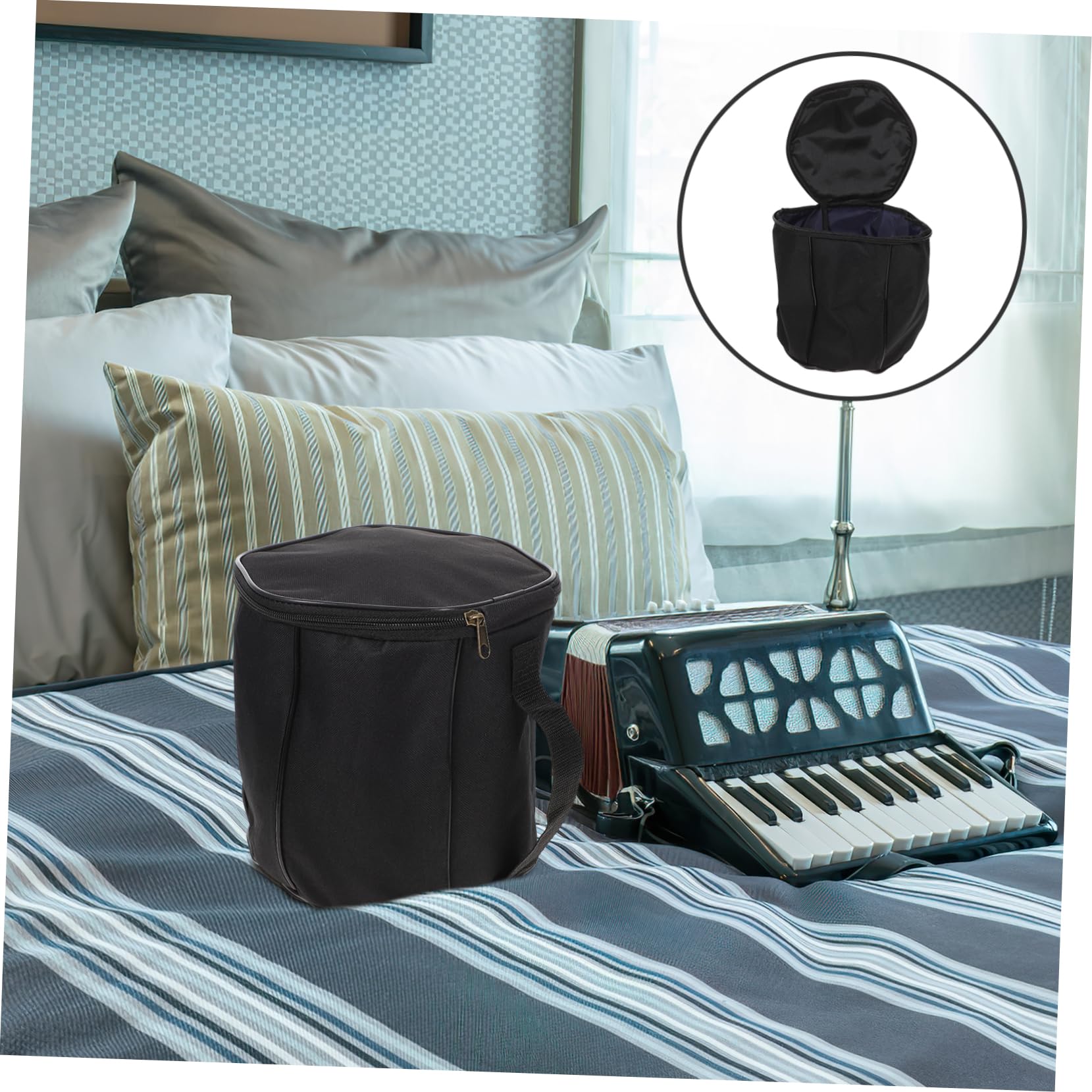 ibasenice Pochette Bandoulière Renforcée Doublure Épaisse et Accordéon Noire en Tissu Oxford Poignée Confortable, Paquet Portable et Anti-poussière pour Écoles et Églises
