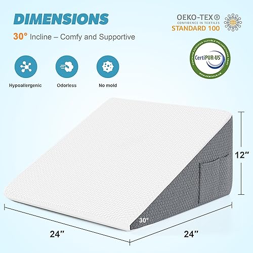 Miniatura 4 de Yojoker Almohada de cuña para dormir, cuña de cama de 12 pulgadas para almohada triangular de cabecero, cuñas de espuma viscoelástica para reflujo