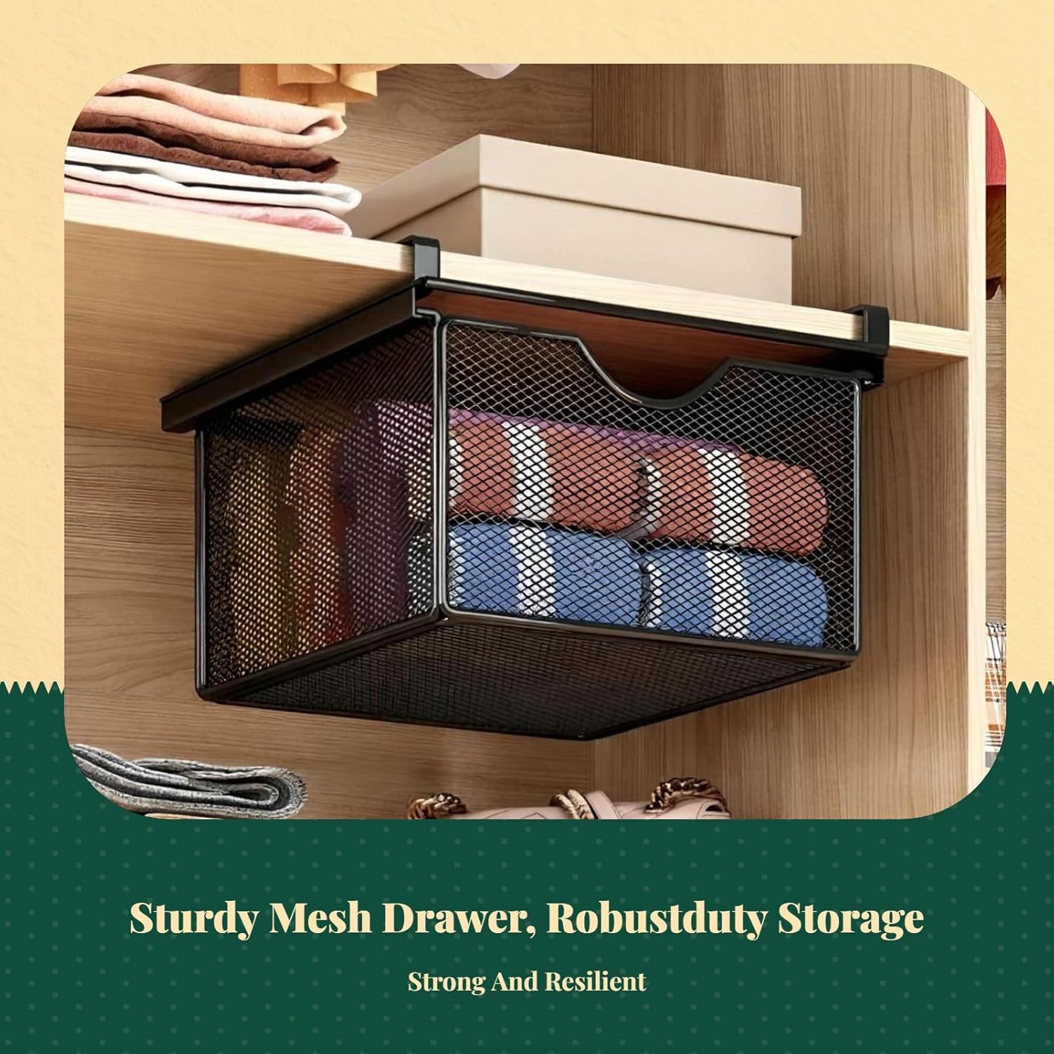 Under Shelf Hanging Steel Wire Storage Basket, Under Cabinet Hanging Drawer for Kitchen, Office, Pantry, Bathroom, Cabinet, M