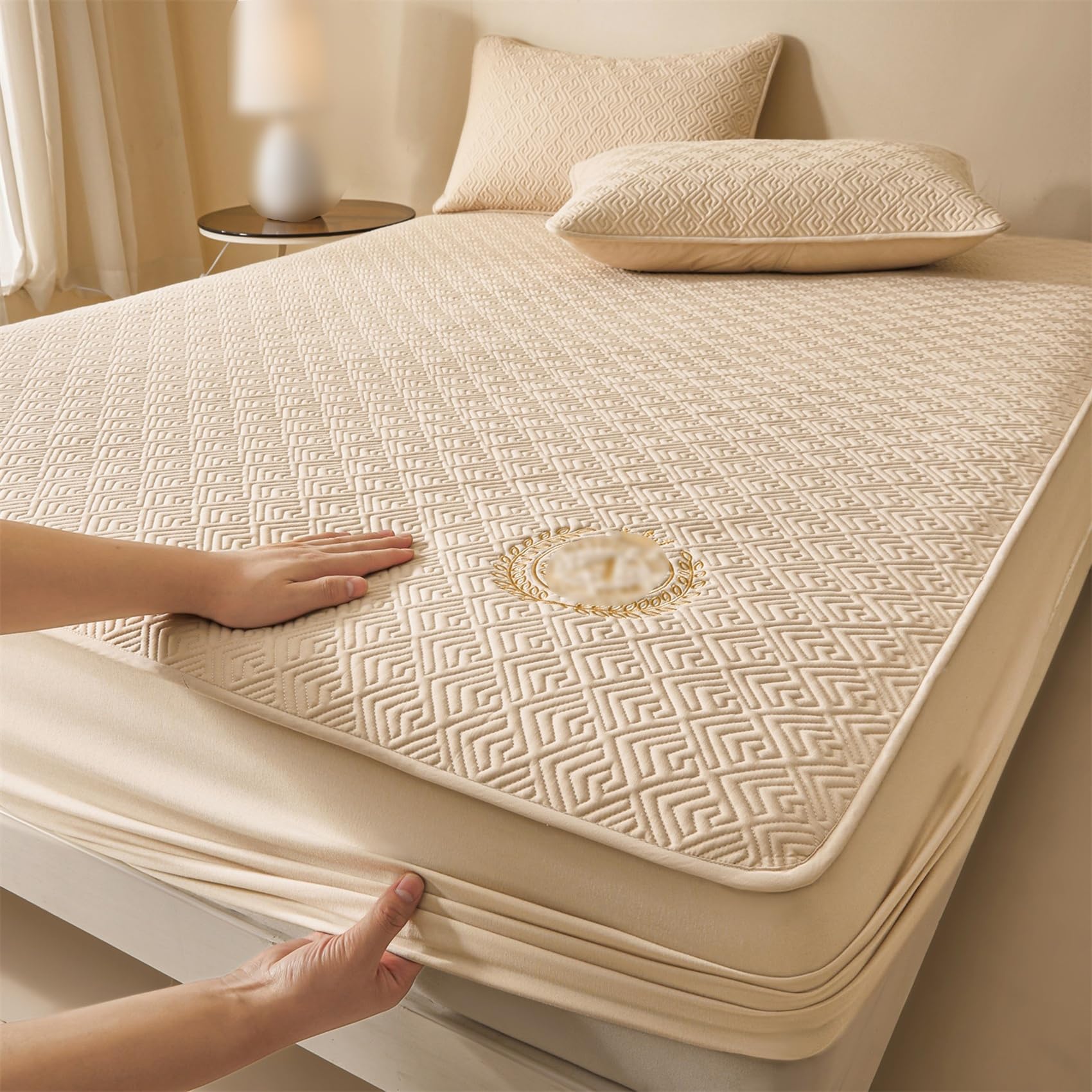 Protège-matelas imperméable 180x200 cm kaki bonnet 30cm