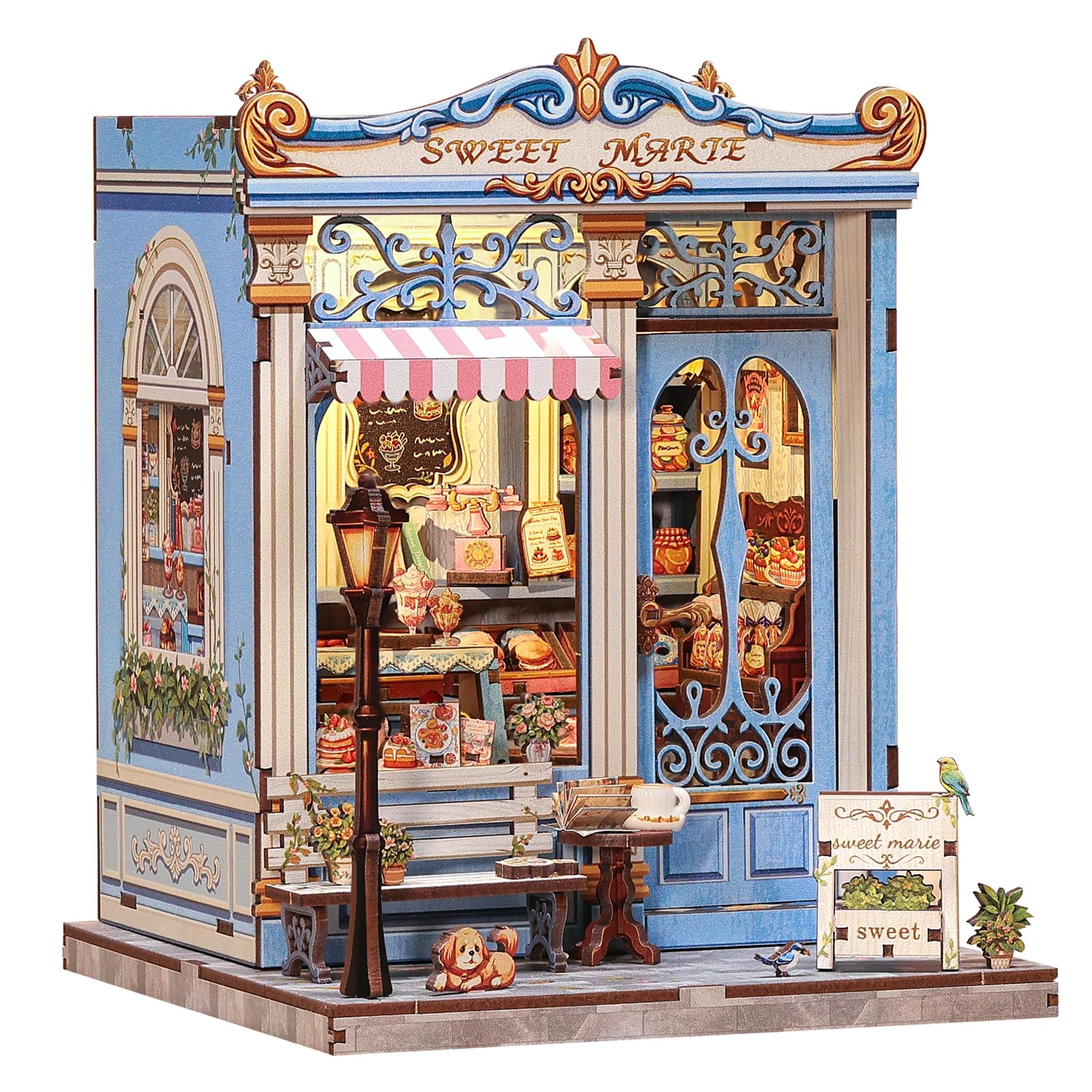 CUTEBEE Book Nook Kit per Adulti - Casa in Miniatura Fai da Te Pasticceria Francese con Luci LED, Decoro per Libreria Segnalibro in Legno 3D, Regalo da Collezione (Sweet Marie)