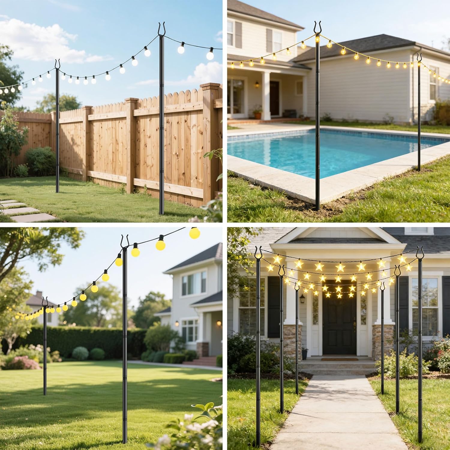 6 Pack String Light Poles - 10FT Light Poles for Outside with Fork Base, Outdoor String Light Poles, Durable Poles for String Lights in Backyard, Deck, Garden, Wedding Events