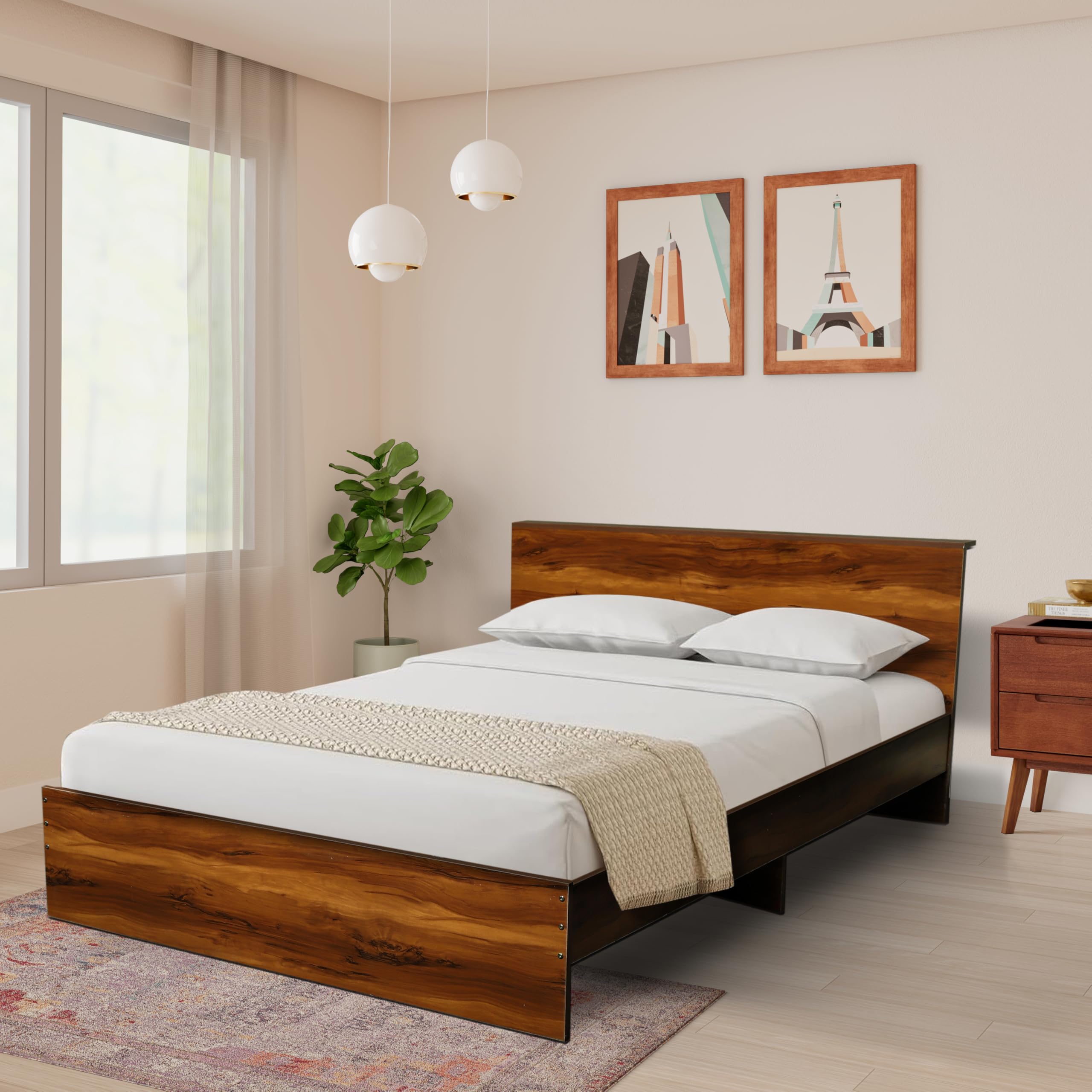 Amazon Brand - Solimo Bed | Queen (78 X 60) Engineered Wood Bed Without Storage | Walnut