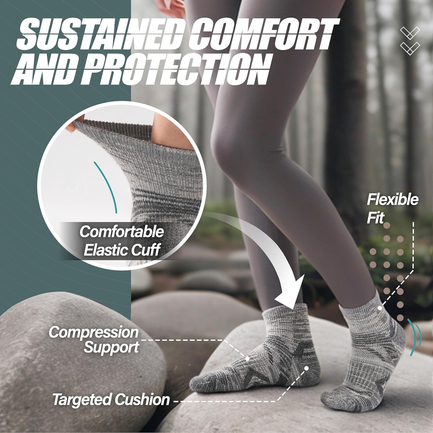 ANTSANG 6 Pairs Merino Wool Quarter Ankle Hiking Running Socks Compression Thermal Thick Cushion Socks for Women Men - Image 3