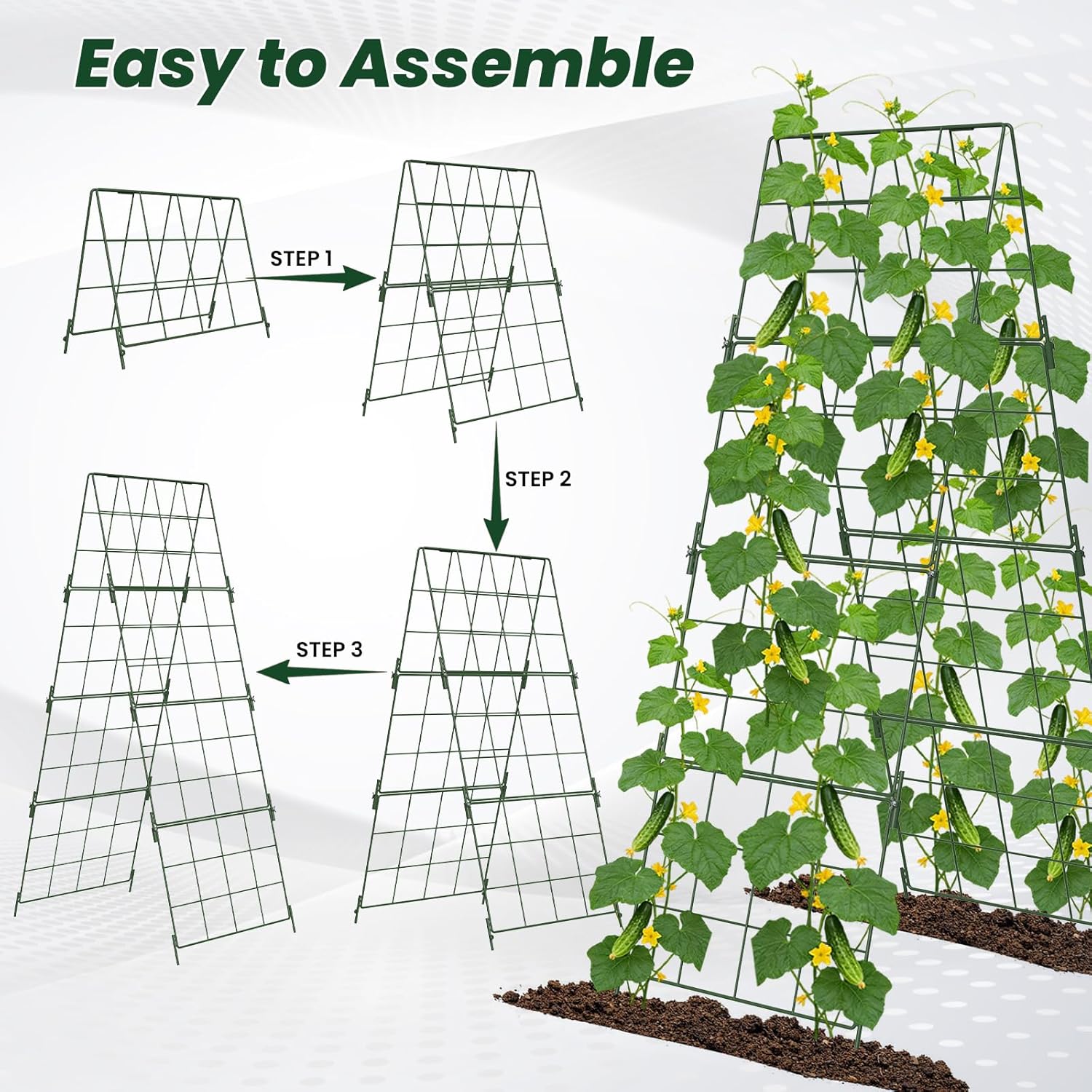 Adjustable A-Frame Trellis for Climbing Plants Outdoor, 48"x32" Cucumber Trellis for Raised Bed, Metal Garden Trellis with Grid Design, Tomato, Grape, Bean, Pea, Squash, Vegetable Trellis (Green)