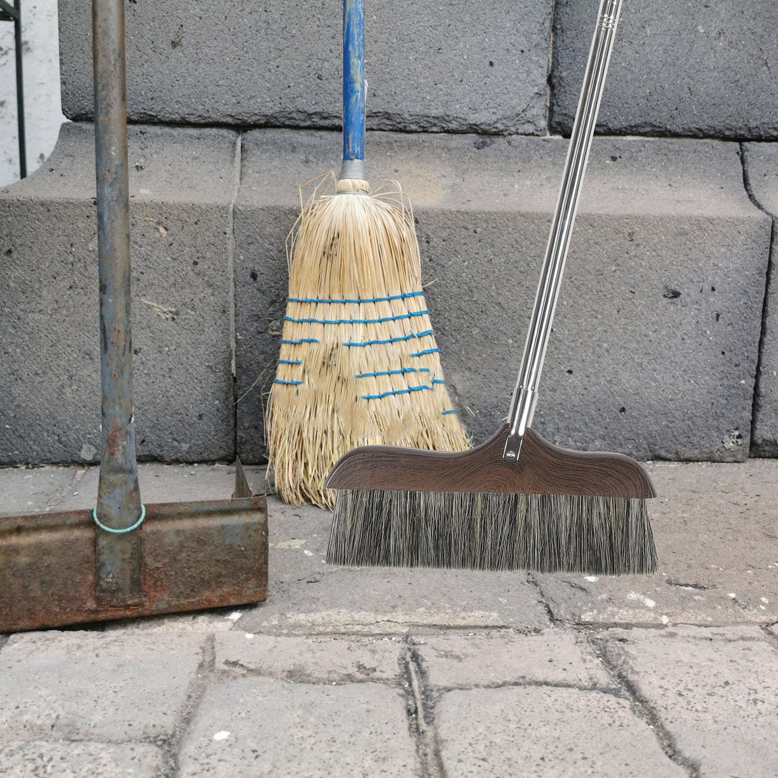 Mehrzweck Schiebebesen mit Abgeschrägten Borsten und Edelstahlstiel Flache Seite Passt für Bodenreinigung zu Hause Langlebiger Haushaltsbesen