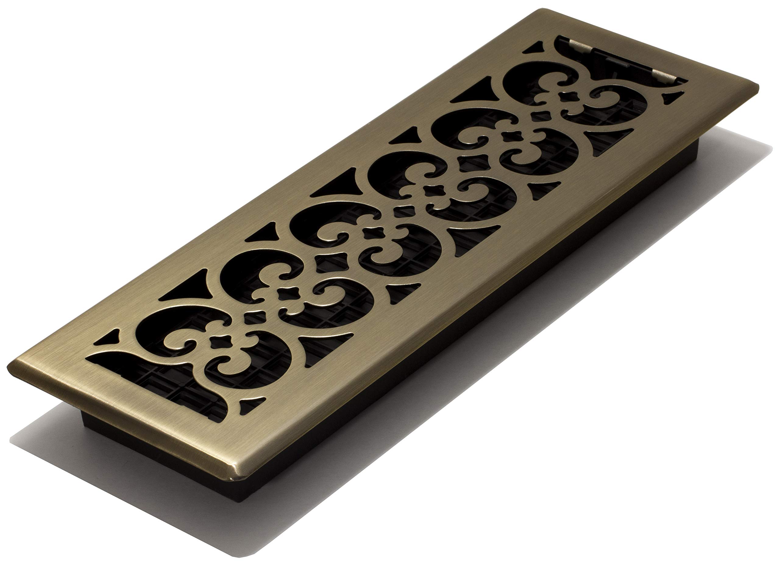 Decor Grates SPH414-A Scroll Design Floor Register, Antique Brass Finish, 4x14