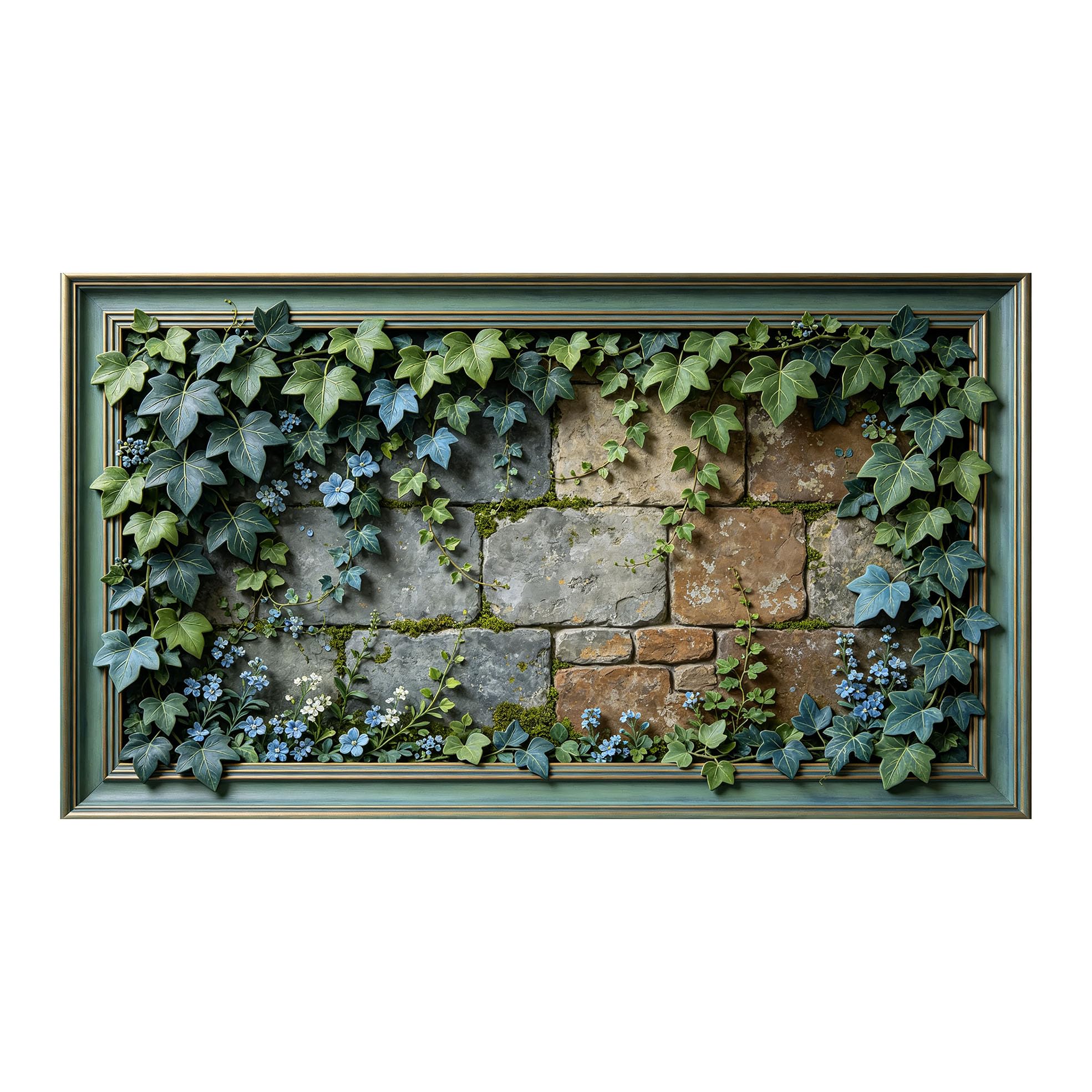 Murasolite 3D Framed Wall Art Botanical Ivy Vine Stone Wall Textured Mural SelfAdhesive Fabric Mural Wall Decor， Peel and Stick No Damage to Wall， AntiFall Safe Design for Bedroom Living Room