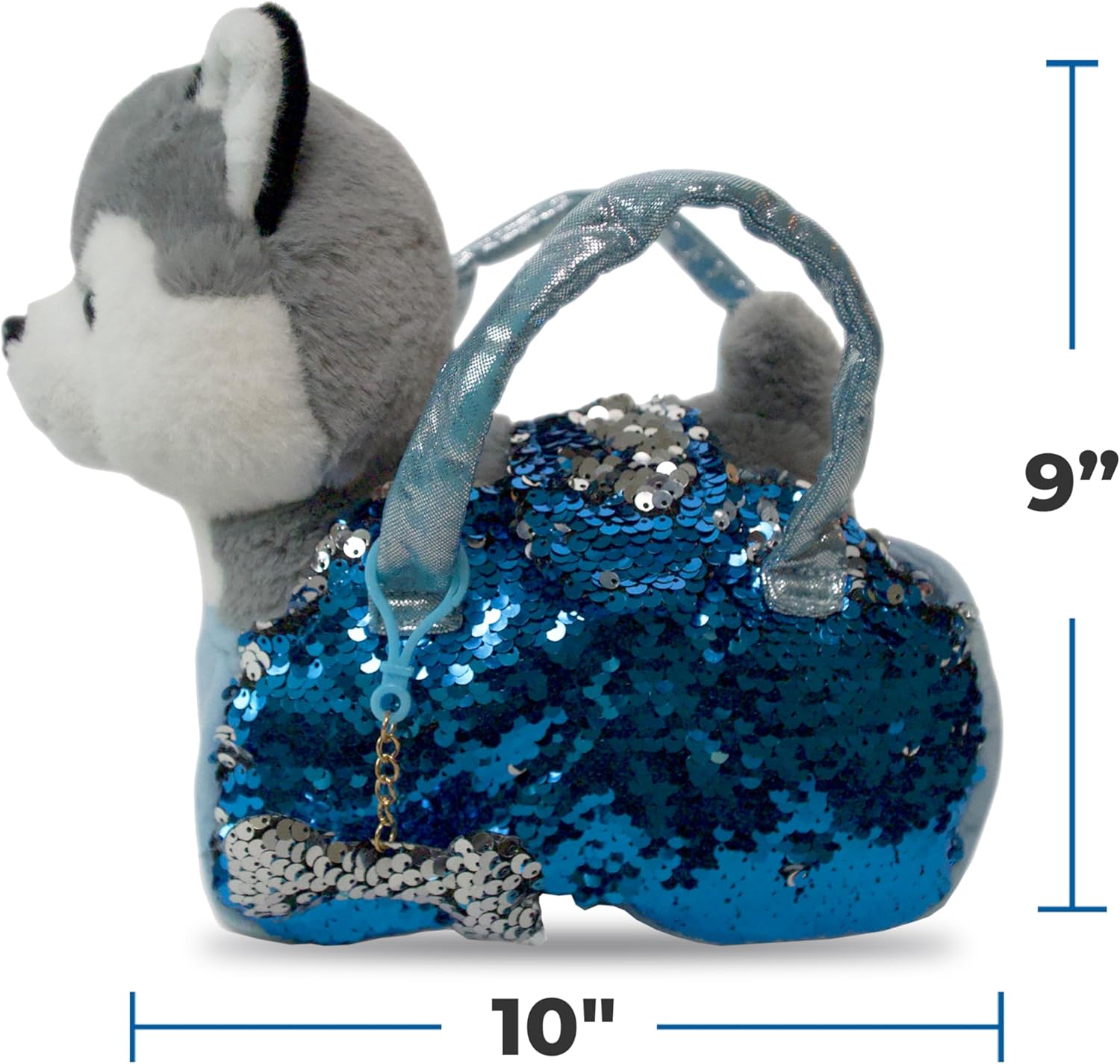 Little Jupiter Pet Plush Set with Purse w/Reversible Sequins & Charm - Stuffed Animal Toy for Kids Ages 3-7 Years - Stuffed Animal Purse - Stuffed Animals for Girls - (Husky Dog) - Image 2