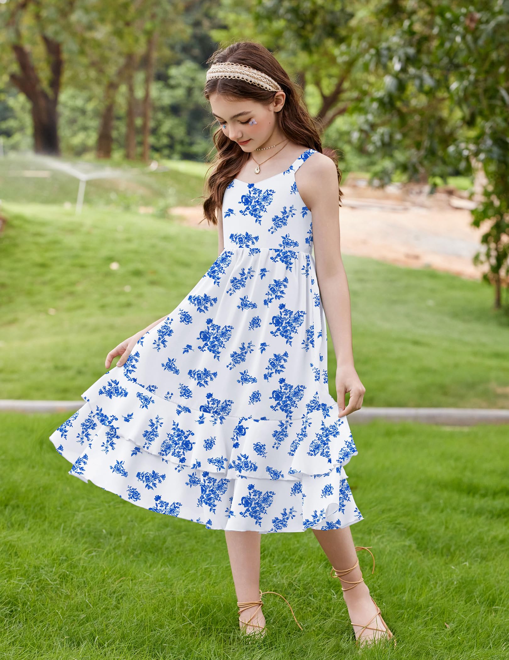 Arshiner Girls Cami Summer Dress Casual Sleeveless Sundress with Pockets for 5-14 Y — view 4