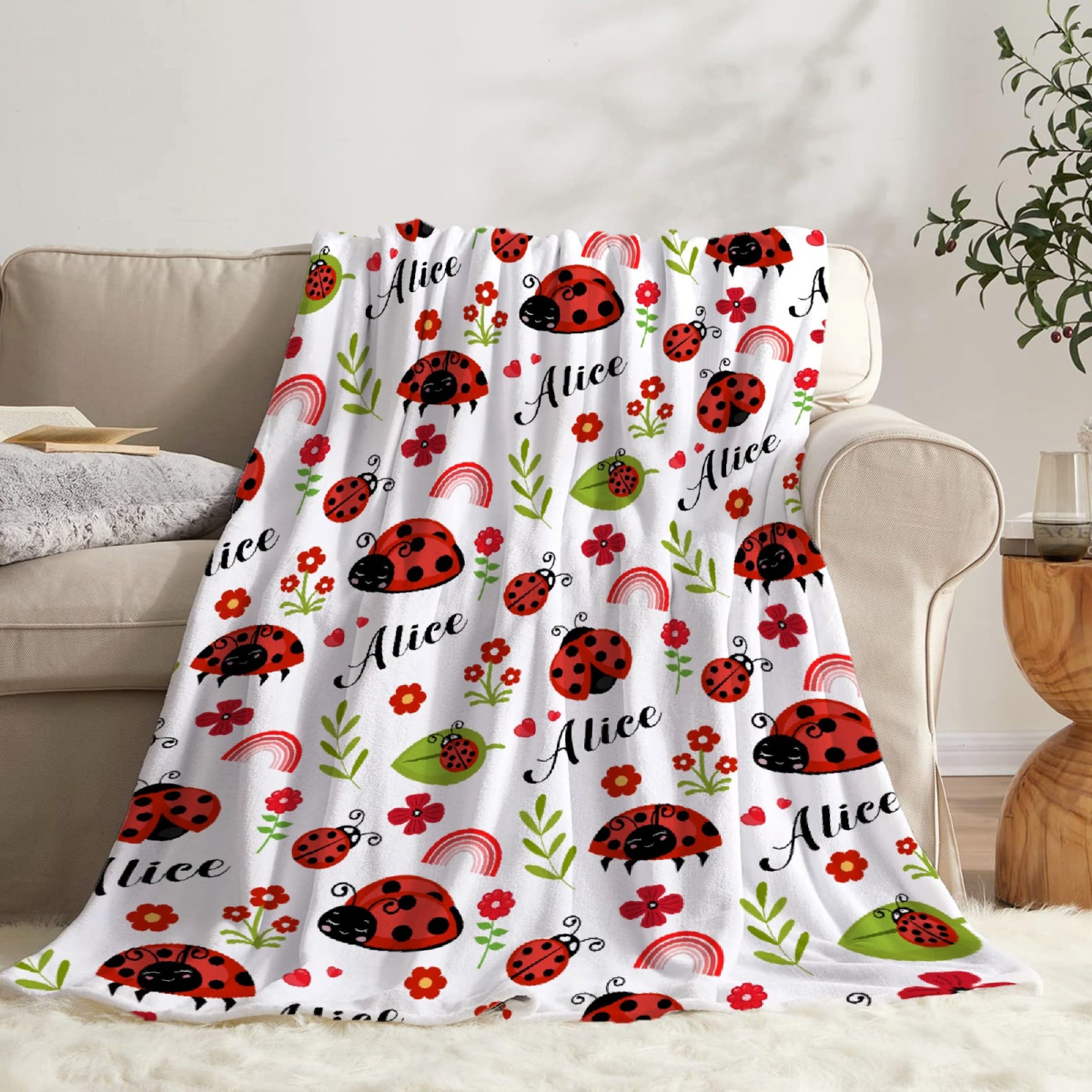 Custom Lady-Bug Blanket Gifts for Girls Boys, Super Soft Personalized Lady-Bug Blanket Decor Stuff, Lightweight Microfiber Cozy Plush Throw for Couch BedM 60"x50" for Teens
