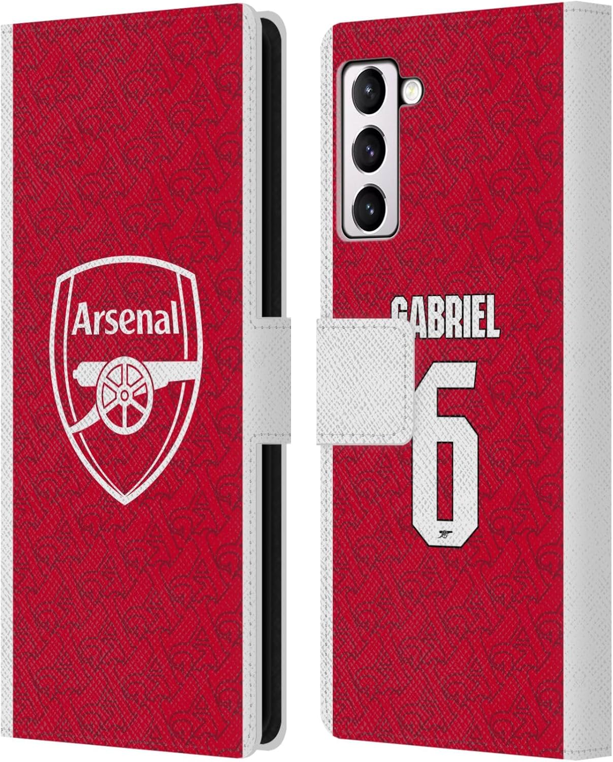 Head Case Designs Officially Licensed Arsenal FC Gabriel Magalhães 2025/26 Players Home Kit Leather Wallet Case Compatible with Samsung Galaxy S21+ 5G