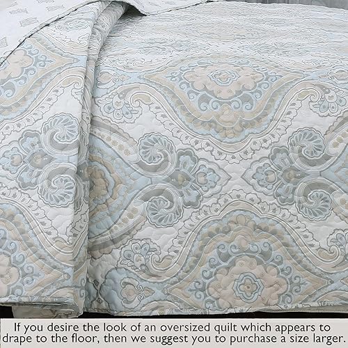 Miniatura 7 de Cozy Line Home Fashions Juego de ropa de cama reversible de microfibra azul cielo, color gris tostado, colcha (medallón moderno, tamaño Queen, 3