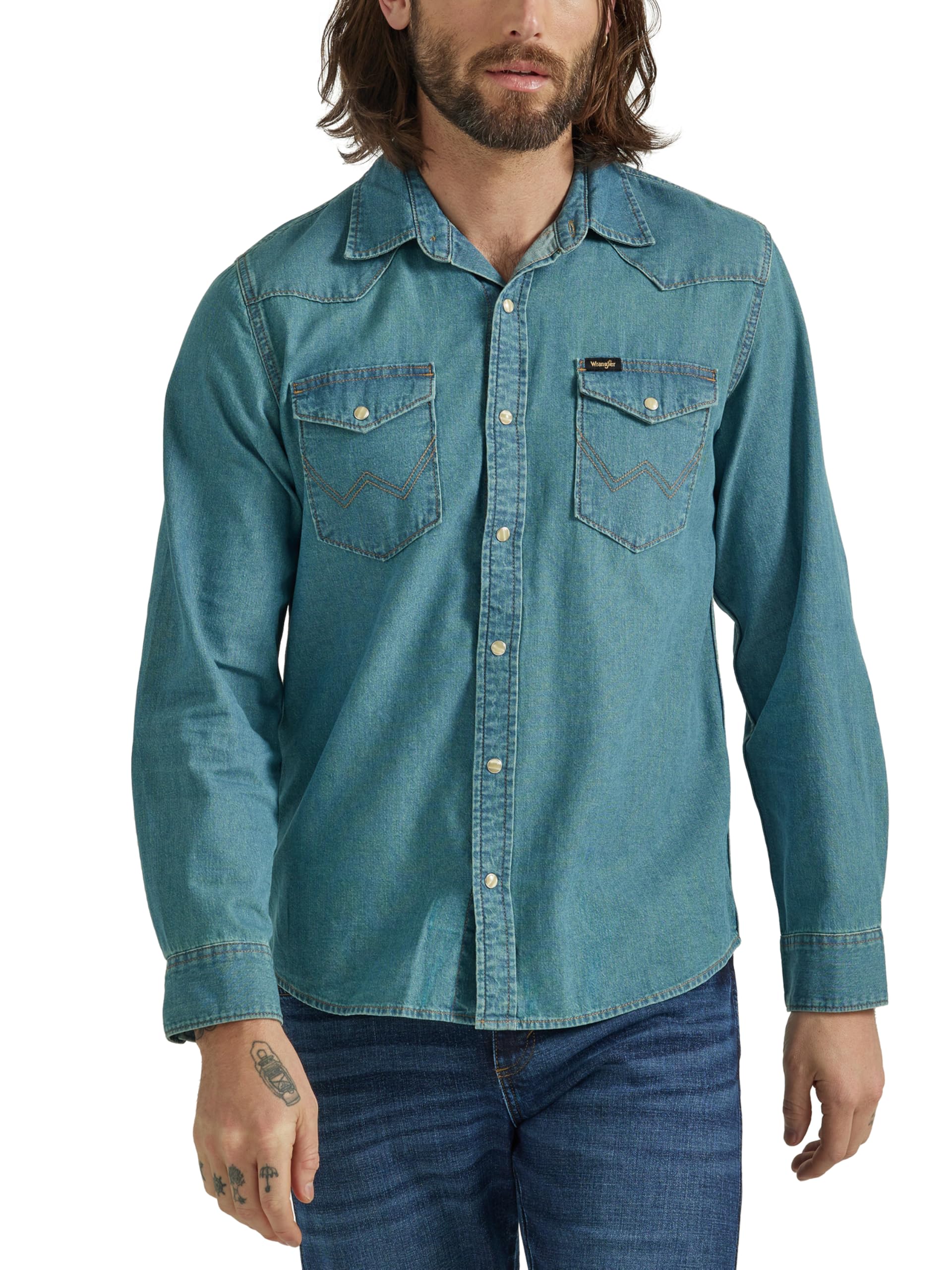 Wrangler Men's Iconic Denim Regular Fit Snap Shirt
