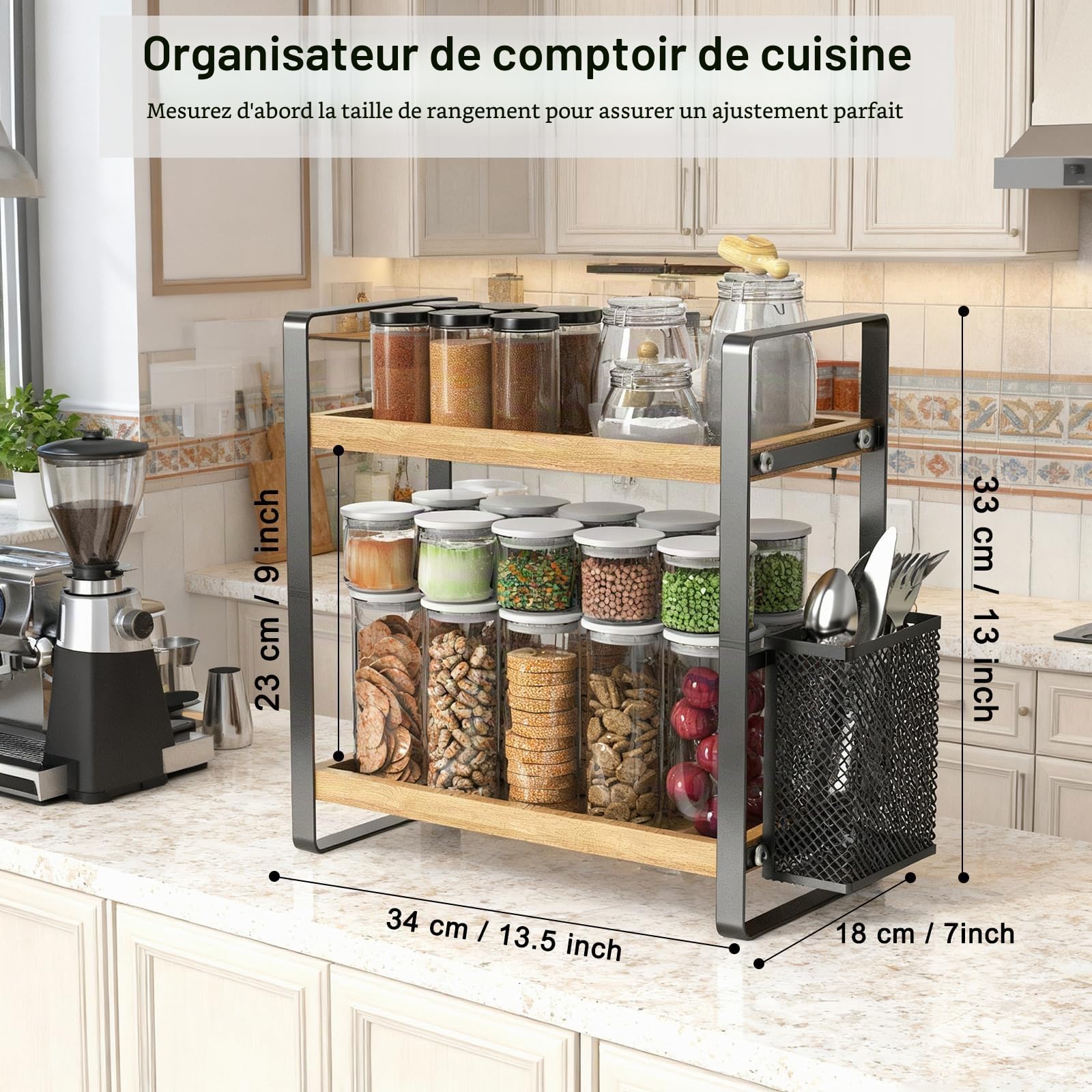 LEMIKKLE Accessoires de bar à café et porte-gobelets, organisateur et rangement de cuisine, étagère à épices pour comptoir, cuisine (panier)
