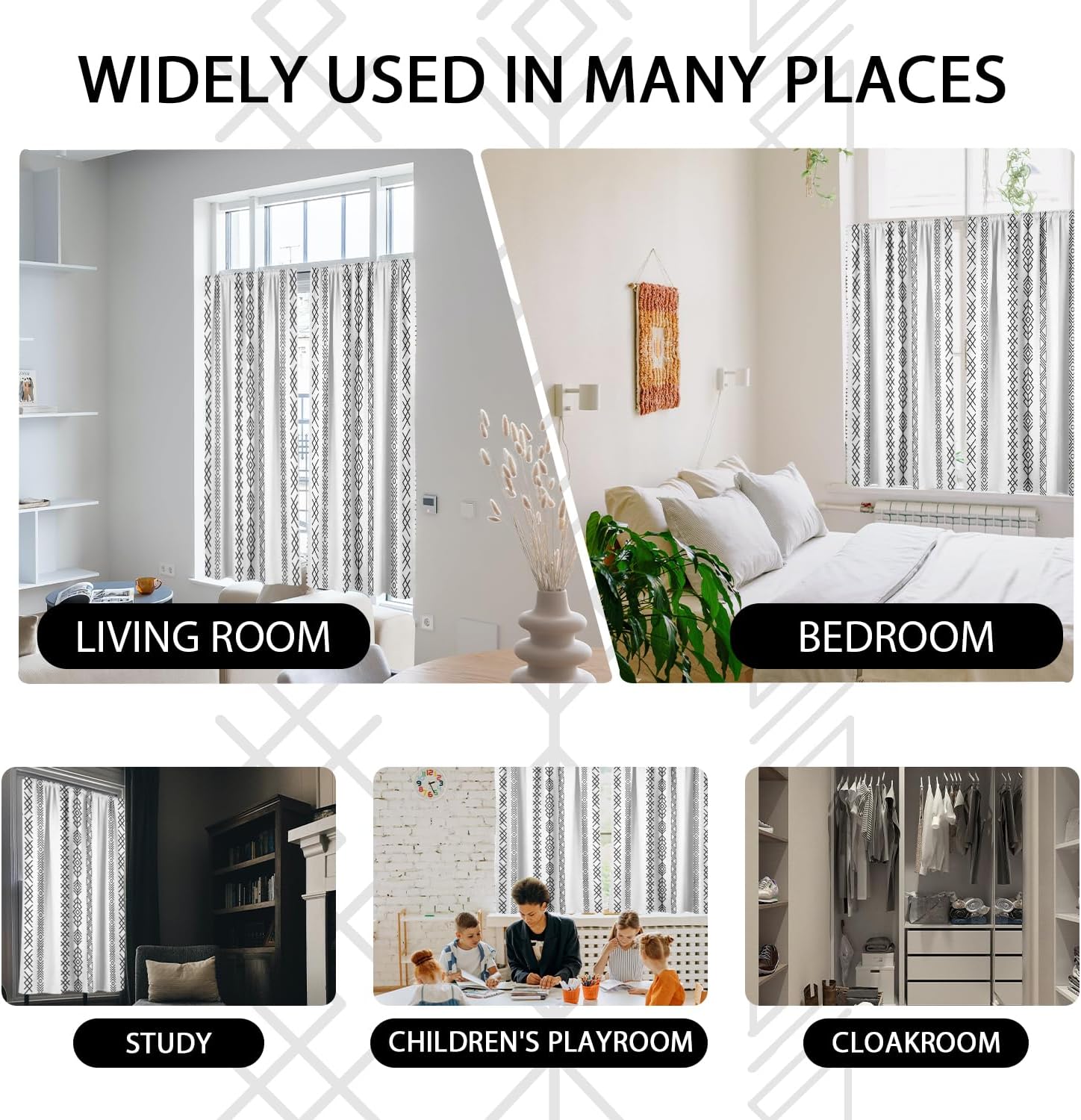 zokyer Boho Window Curtain Black and White Farmhouse Bohemian Tassel Geometric Striped Design Curtains Rod Pocket Drapes 42" W x 63" L Curtain Set for Living Room Set of 2 Panels Grommet Drapes