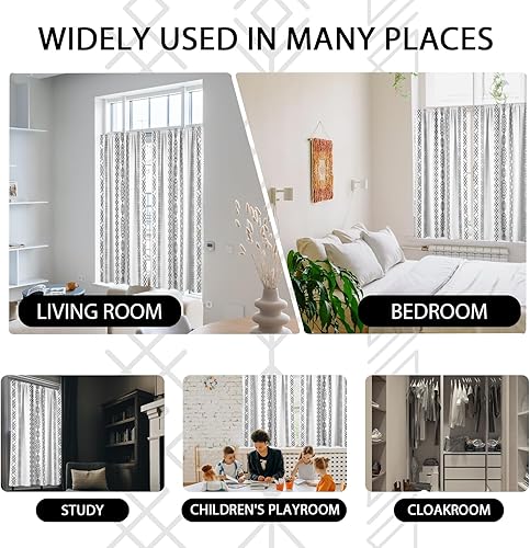 Miniatura 4 de zokyer Cortina bohemia para ventana, diseño geométrico a rayas blancas y negras, estilo campestre, estilo bohemio de mediados de siglo, 52 pulgadas