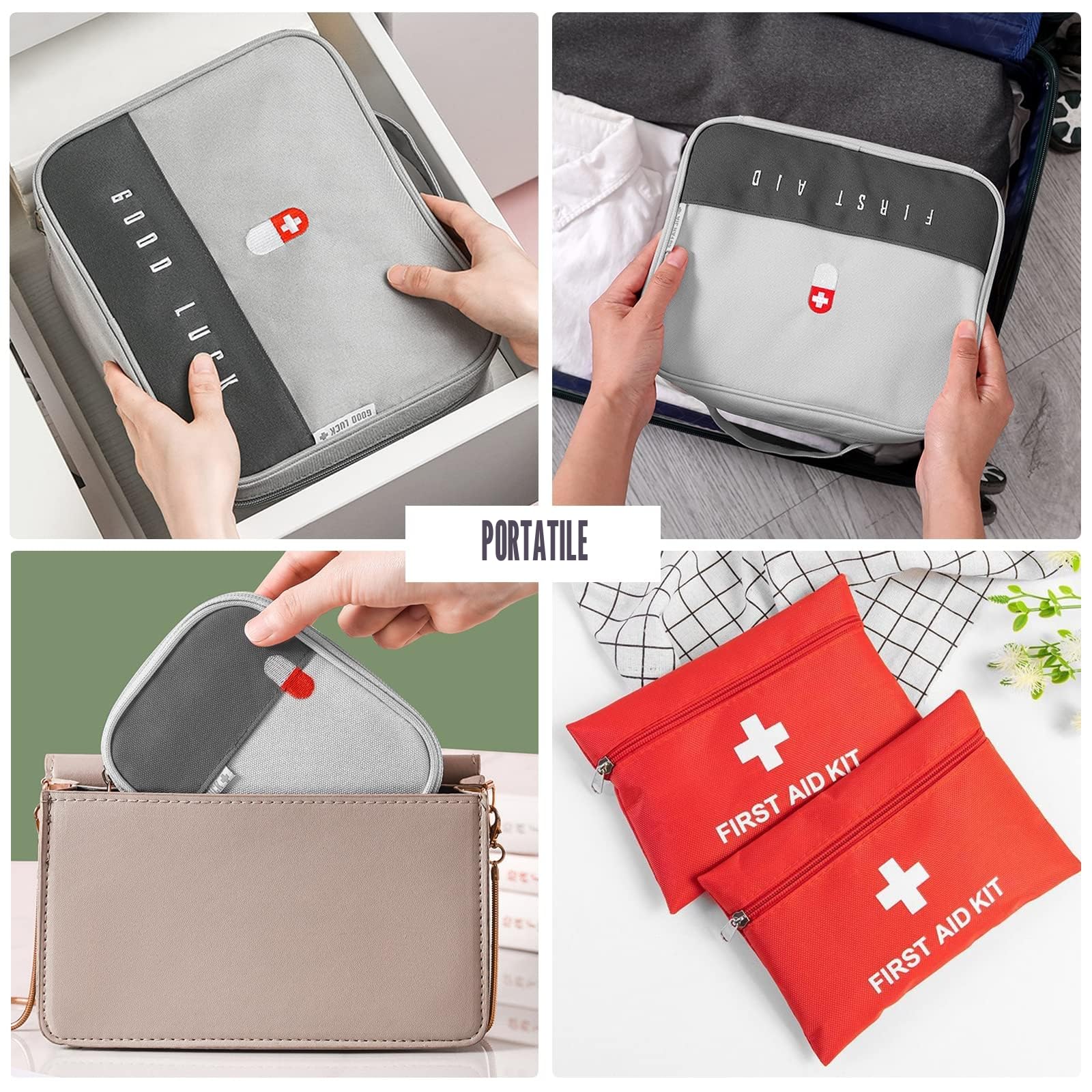 JOYBOY 4pcs Kit di Pronto Soccorso, Borsa Impermeabile, Alta capacità, Porta Medicine da Viaggio, Mini Scatola di Sopravvivenza per Casa, Ufficio, Esterni