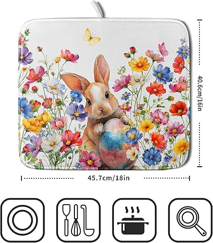 Vista 478 de Daisy On Old - Tapete de secado de platos de madera para encimera de cocina, tapete de secado de madera turquesa de 18 x 24 pulgadas con tapete