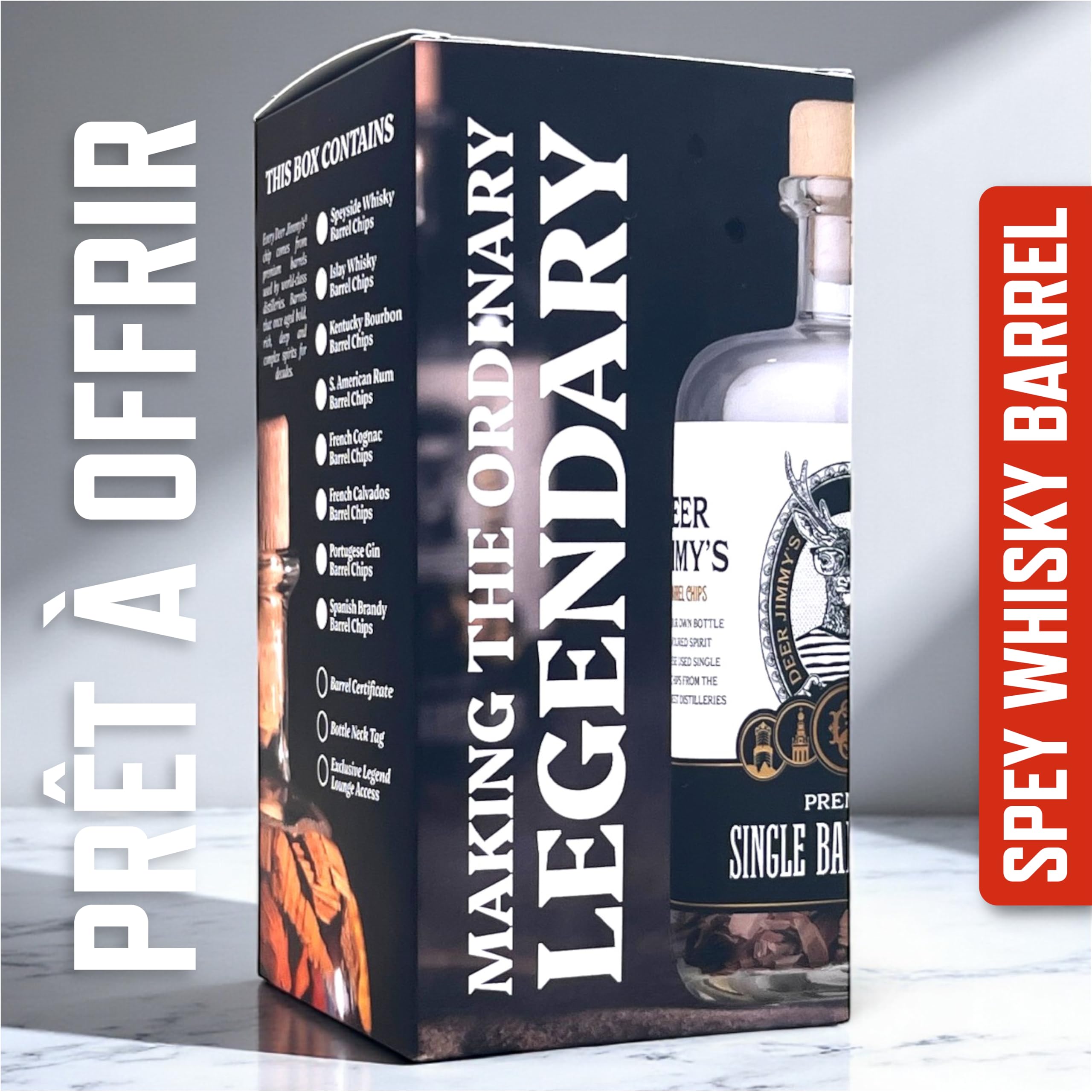 Deer Jimmy's® Coffret DIY Whisky – Fabrique Ton Propre Whisky avec du chêne Premium Issu de véritables fûts de Speyside – Maturation en fût Intense pour Tout spiritueux – Cadeau Parfait pour Homme