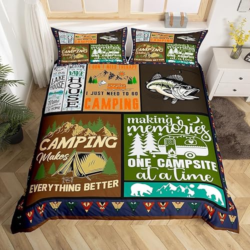 Juego de ropa de cama de campamento para niños, funda de edredón para niños, niñas, adolescentes, dormitorio, funda de edredón de bosque de granja,