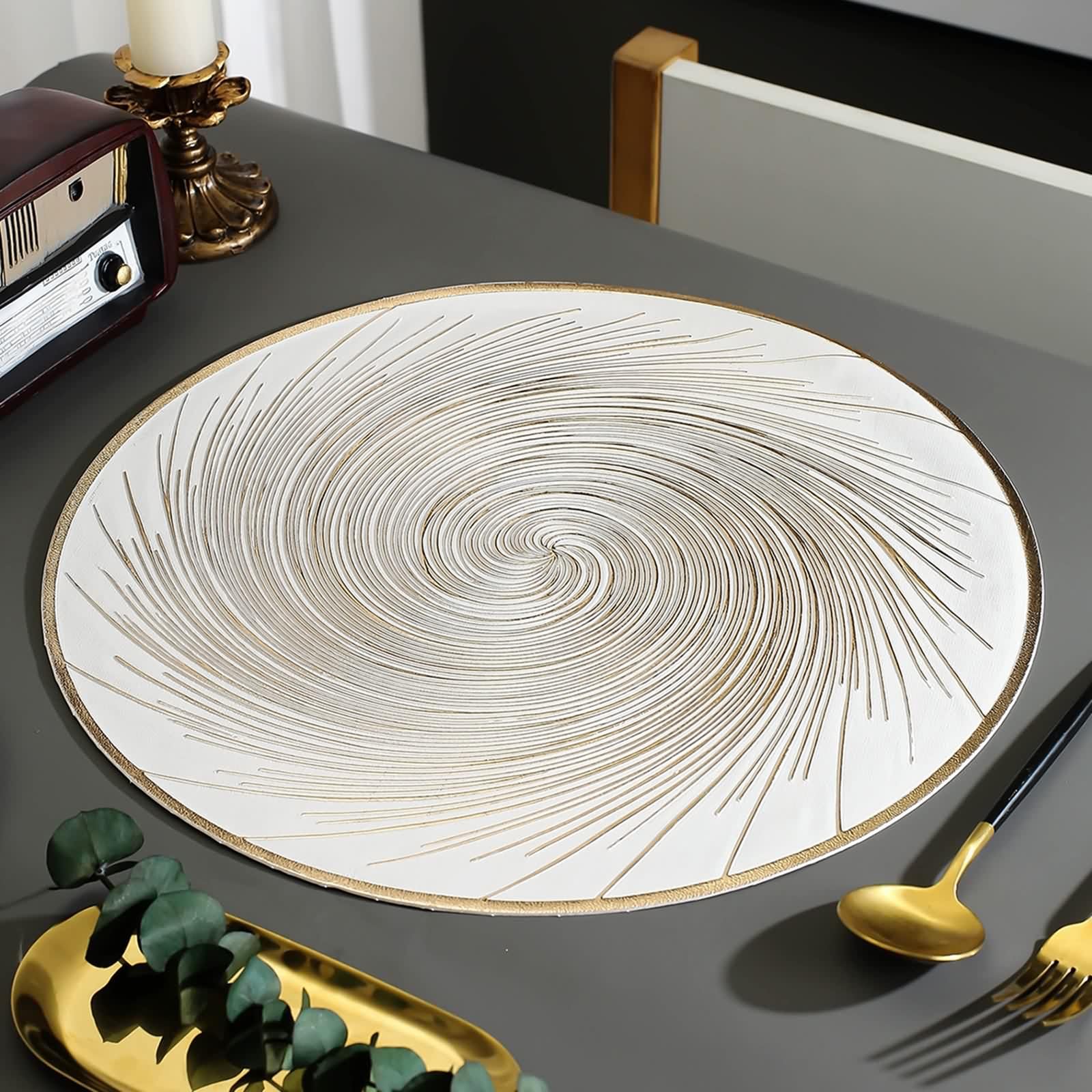 Set de Table Or, Placemats for Dining Table Lot de 10 Motif Tourbillon PVC sous Assiette 38cm