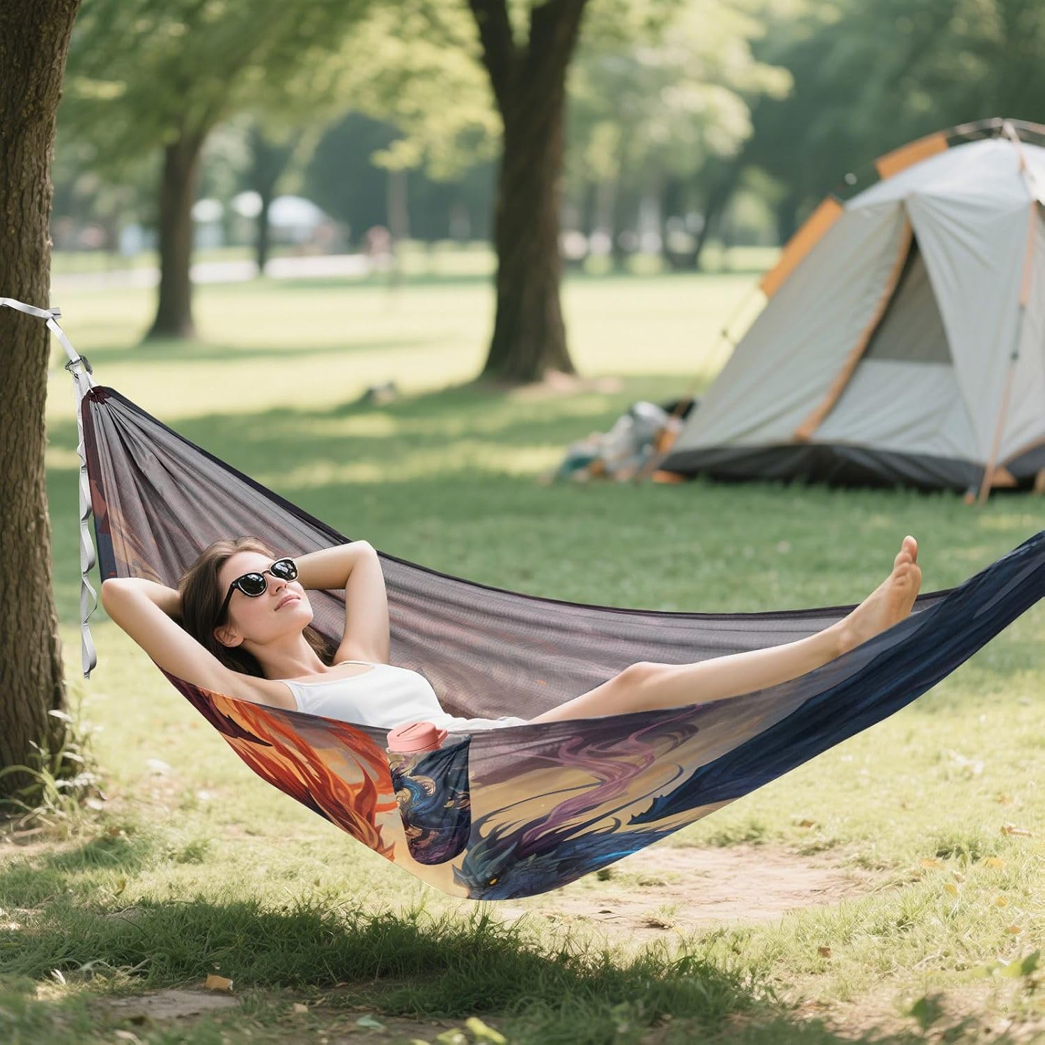 ALAZA Magic Dragons Camping Hammocks Single or 2 Person 500 lbs Portable Parachute Travel Hammock w/Tree Straps for Hiking Backpacking Indoor Outdoor