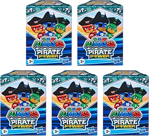 PJ Masks - Juego de figuras de juego articuladas y accesorios, 5 cajas ciegas piratas