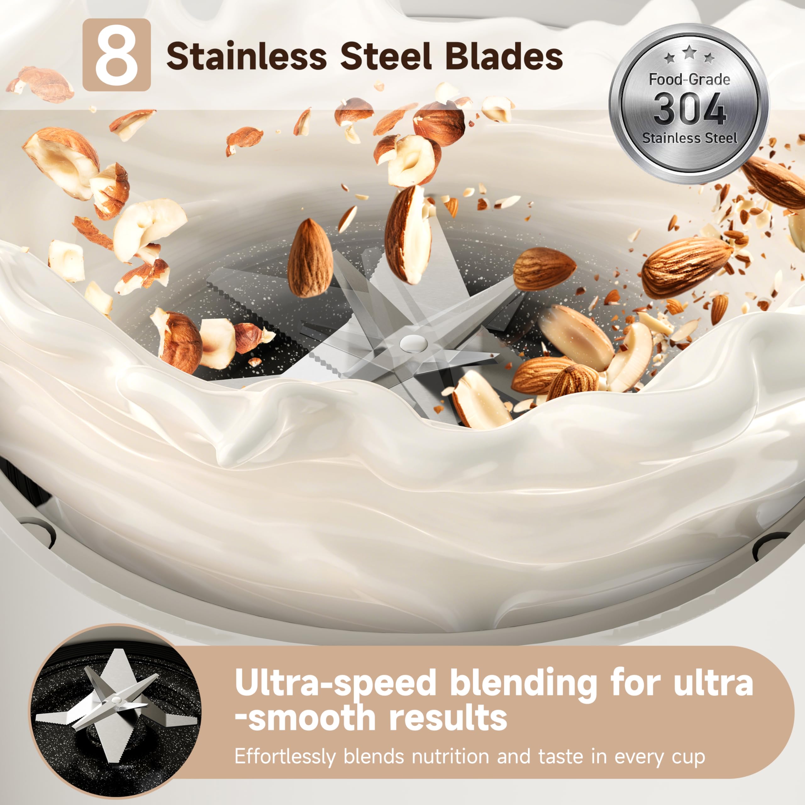 Máquina para fabricar leche de nuez 6 en 1, máquina de leche de soja y almendras de 34 onzas con 8 cuchillas, licuadora automática para leche de avena casera y batidos, bebidas a base de plantas 4