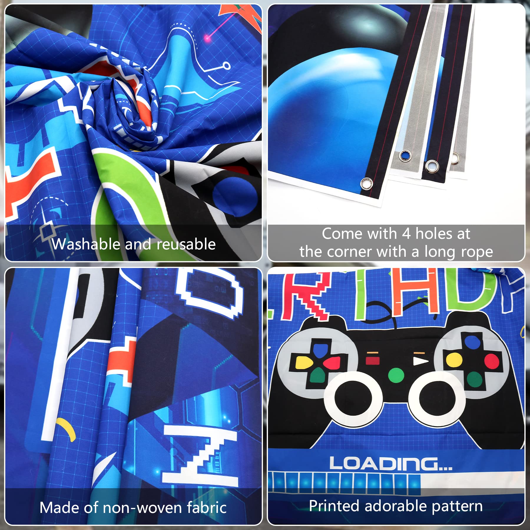 Forniture Per Feste Per Videogiochi Set, Inclusi Happy Birthday Fondale da Gioco, Piatti, Tazze, Palloncini ,Tovaglie,Cannucce, per Ragazzi Compleanno Favors Party Decorazione Per (Serves 20 )