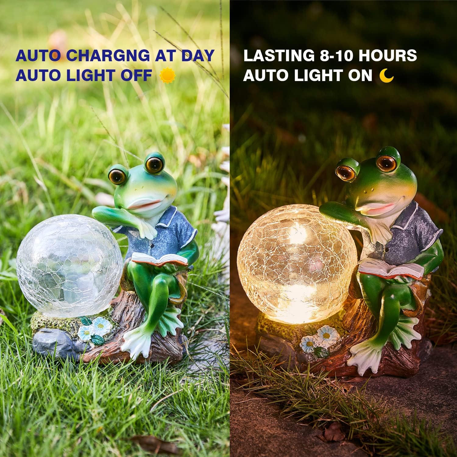 FANOAULEA Garden Frog Statues Outdoor Decorations with Solar Light, Frogs Garden Decor Solar Frog Figurines Lights Waterproof Decoration for Yard Patio Garden Lawn : Tools & Home Improvement