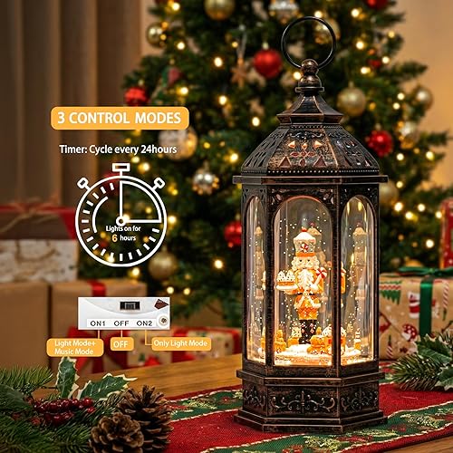 Miniatura 6 de Linterna de globo de nieve de Navidad de 12.3 pulgadas, tren de hombre de jengibre que gira alrededor del cascanueces de pan de jengibre con música,