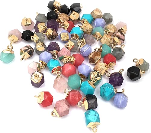 Miniatura 2 de 10 dijes de ágata de piedra natural, colgantes de cuarzo de ágata facetada, dijes para bricolaje para hacer collares o joyas, Piedra Ágata Latón,