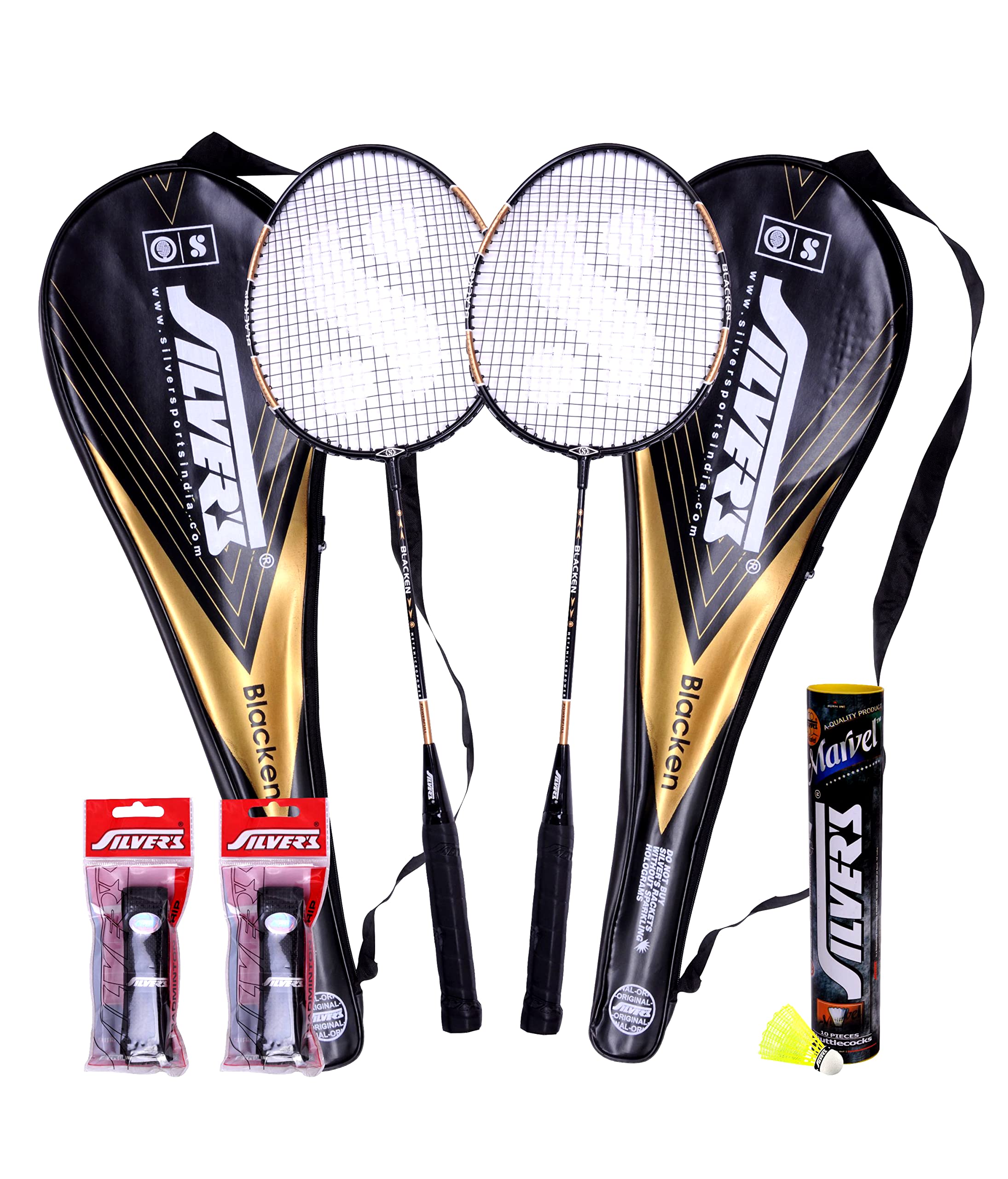 Silvers Blacken (2 Badminton Rackets with Cover, 10 Plastic Shuttlecock and 2 PVC Grips) (B0BCGMXRD1) Amazon Price History, Amazon Price Tracker