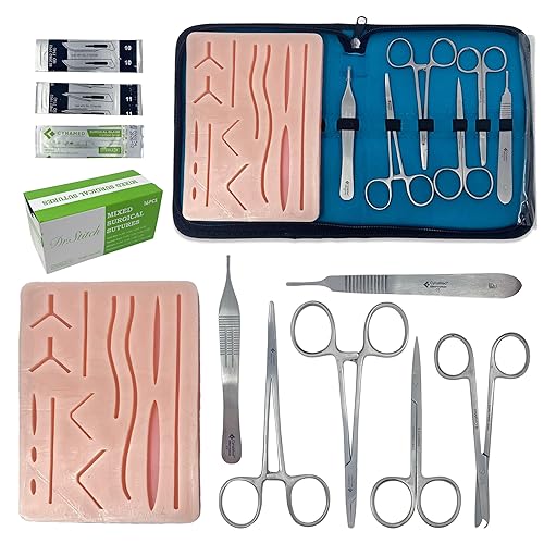 Dr.Stitch Kit de práctica de sutura para estudiantes de medicina, kit de sutura incluye kit de herramientas, almohadilla de sutura de silicona