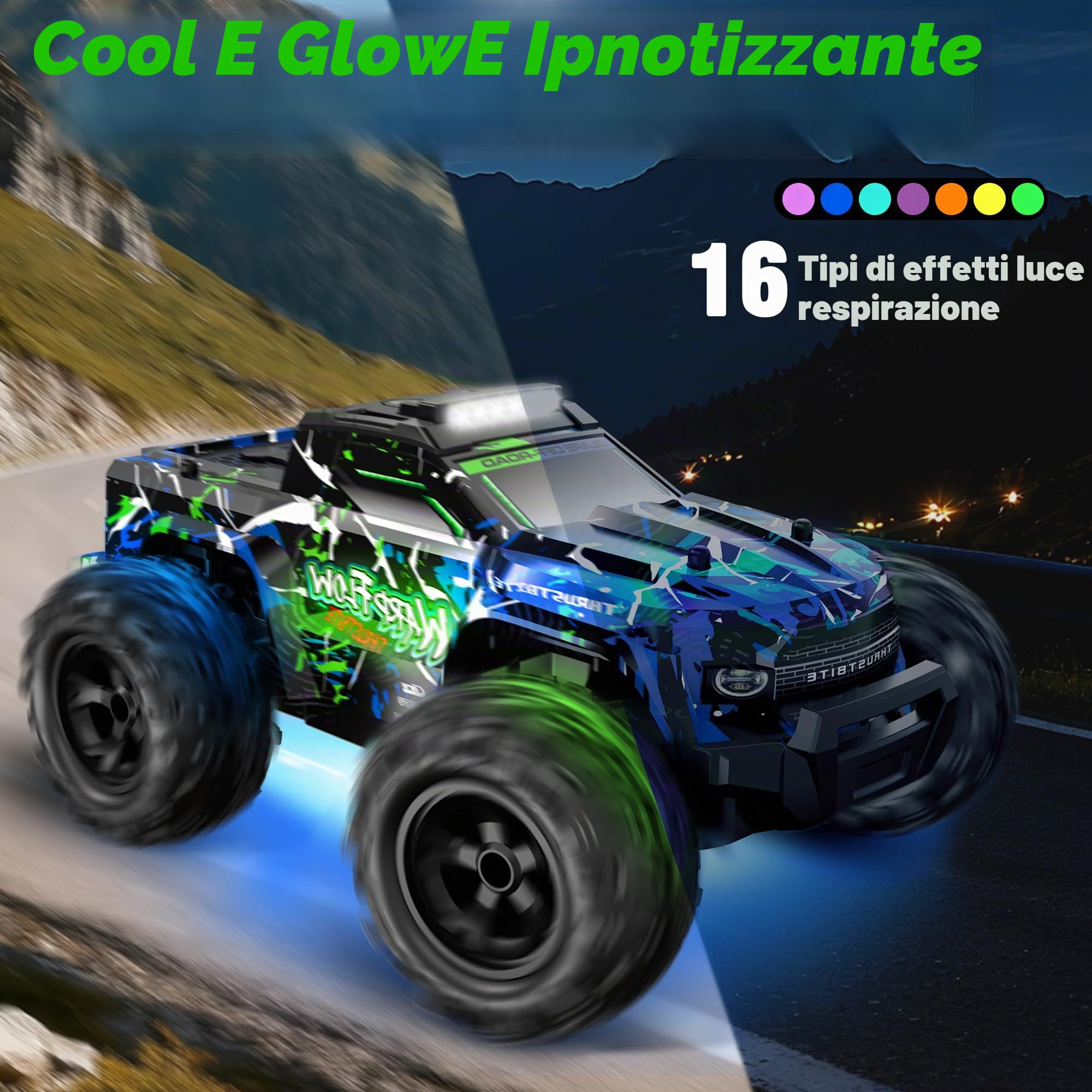 BAZADER Macchina Telecomandata Auto Telecomandate - 1:18 LED Light 25KMH Macchina Radiocomandata per Bambini con Spray 2.4GHz AllTerrain Off-Road 2 Batterie 60 Minuti Giocattolo da Corsa Veloce