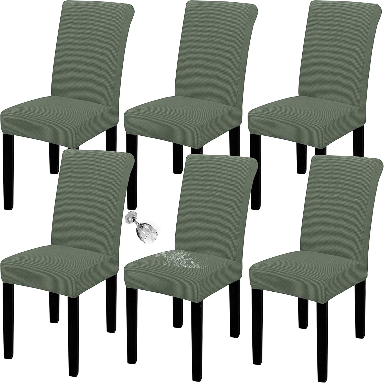 EasyGoing 100 Waterproof Dining Room Chair Cover Set of 6, Stretch Jacquard Parson