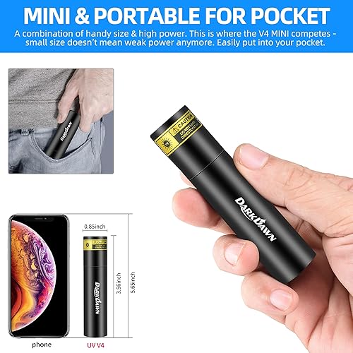 Miniatura 4 de DARKDAWN UV 365nm Luces Negras Mini Linterna USB Recargable, Lámpara de Bosque LED Ultravioleta Portátil de Bolsillo 370nm - Luz Negra para