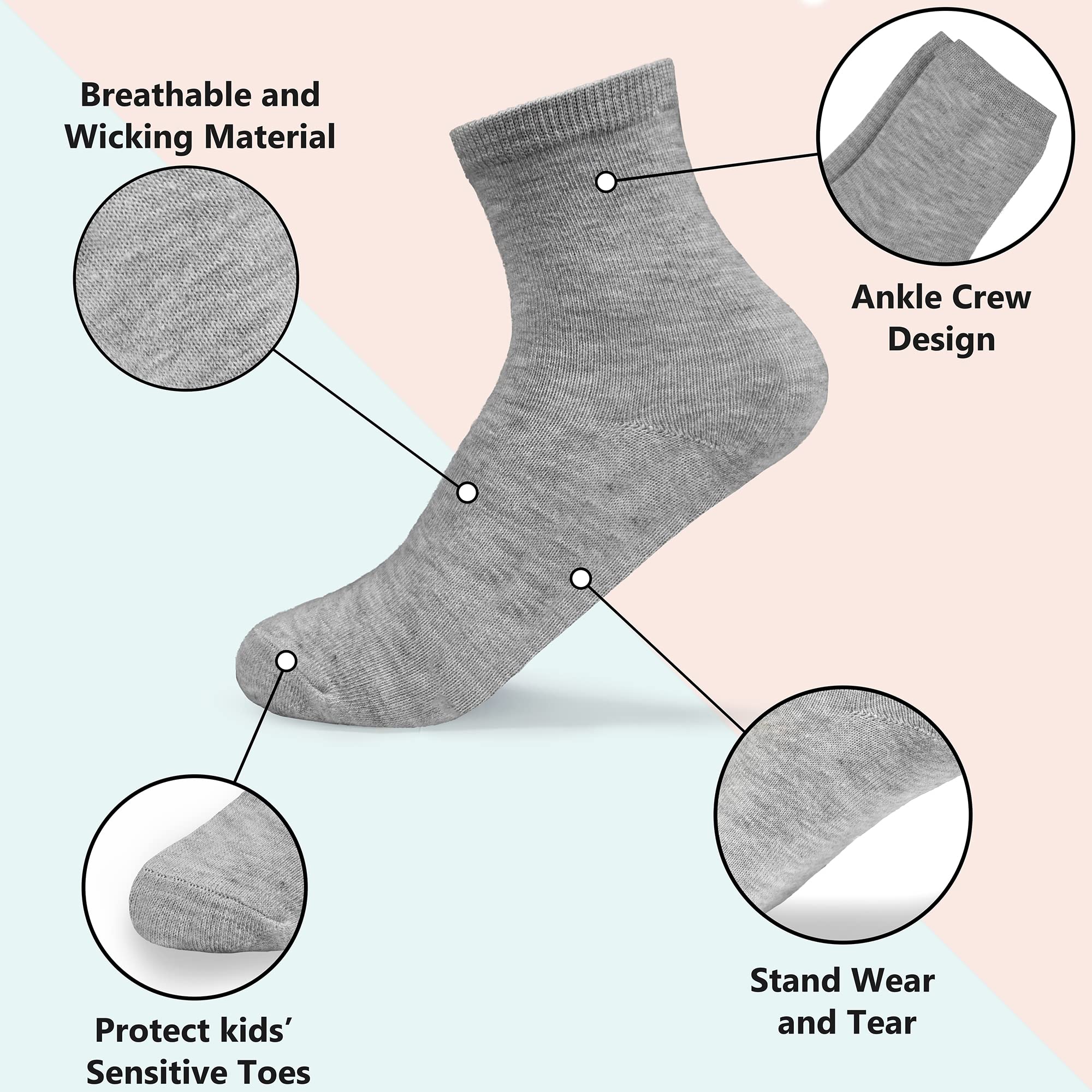 GENTABY Lot de 24 paires de chaussettes noires pour garçons et filles - Blanc et gris - Élastique - Pour le quotidien - Pour tout-petits et bébés