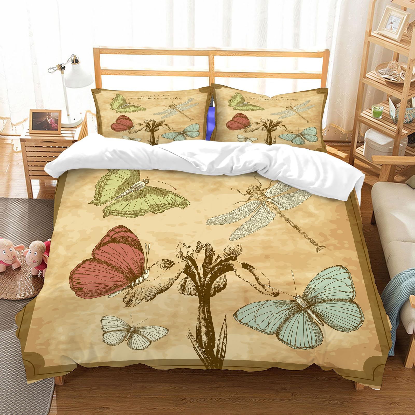 Ensemble de literie microfibre de haute qualité au motif papillons rétro raffinés