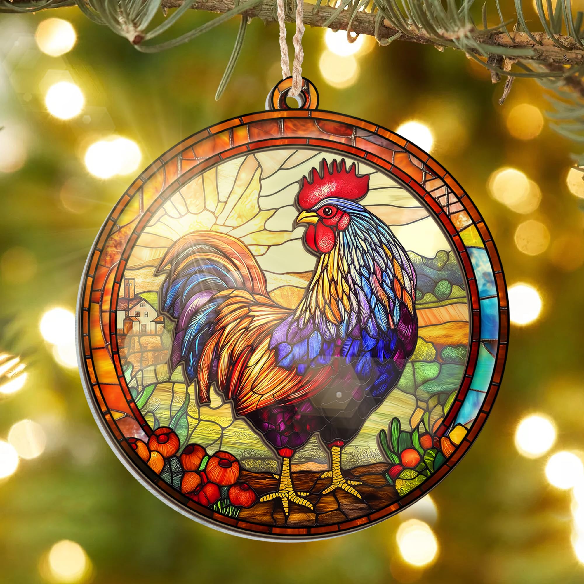 OASSIE Chicken Ornaments for Christmas Tree - Suncatcher Christmas Ornaments 2025 - Chicken Gifts for Women Men, Rooster Gifts for Women Animal