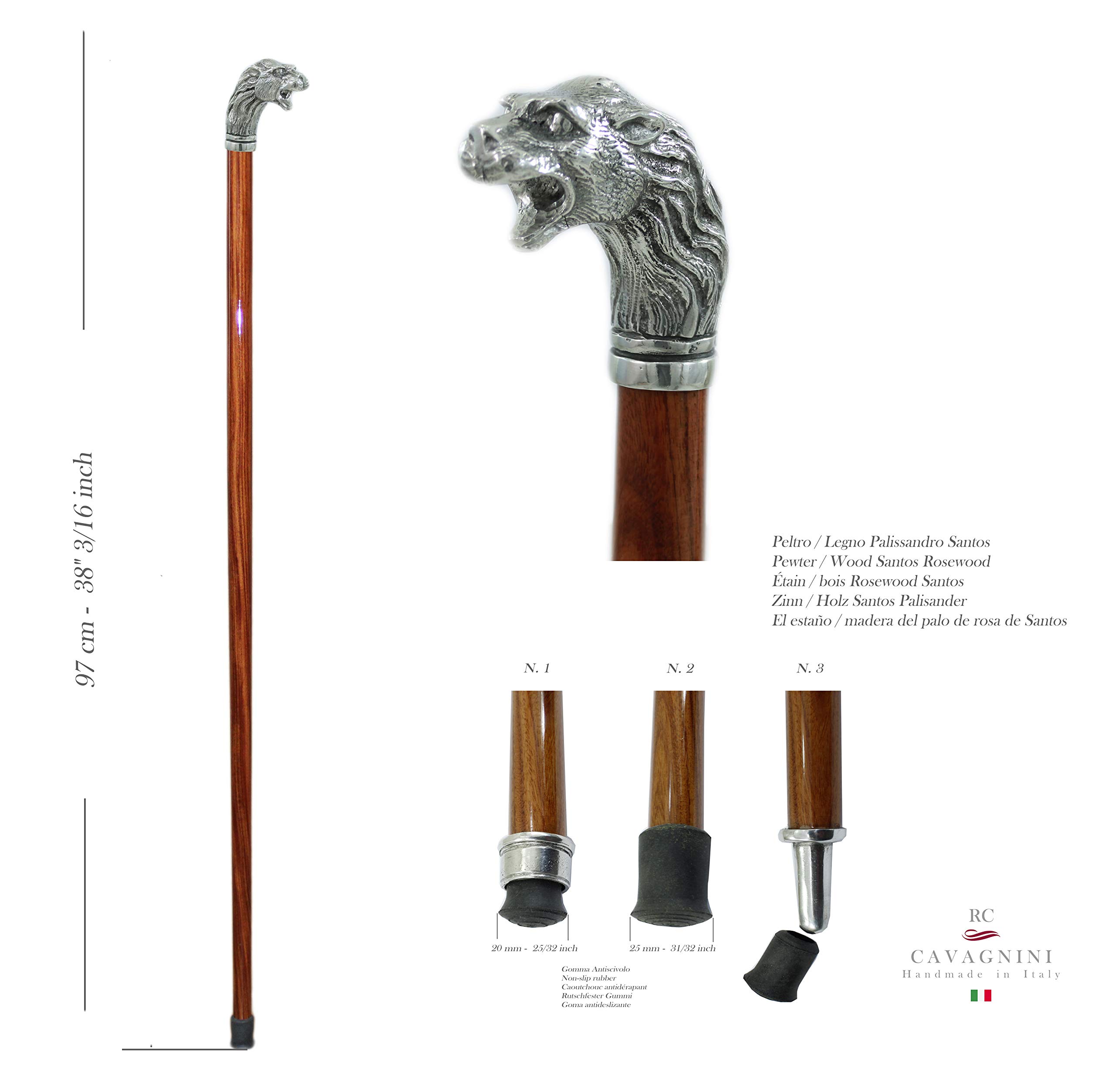 Bastón de paseo CAVAGNINI madera y peltre puro león elegante para ancianos ceremonia (- Santos)
