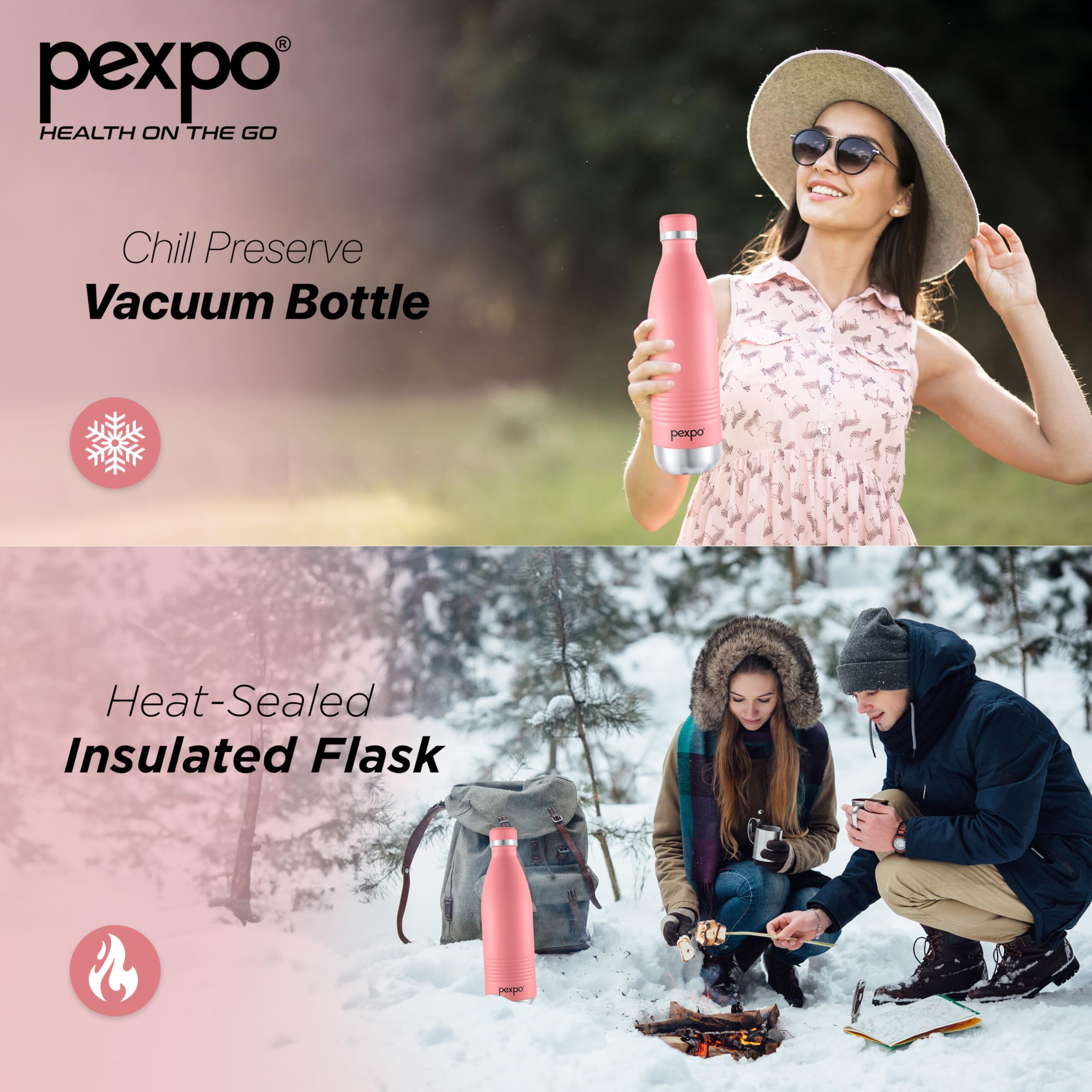 Go24 pexpo Echo Delux Pro 1000 Hot & Cold ISI Certified Flask - 980ml | Stainless Steel Water Bottle - Candy Pink | Office Bottle | Workout | Travelling | Home| 3